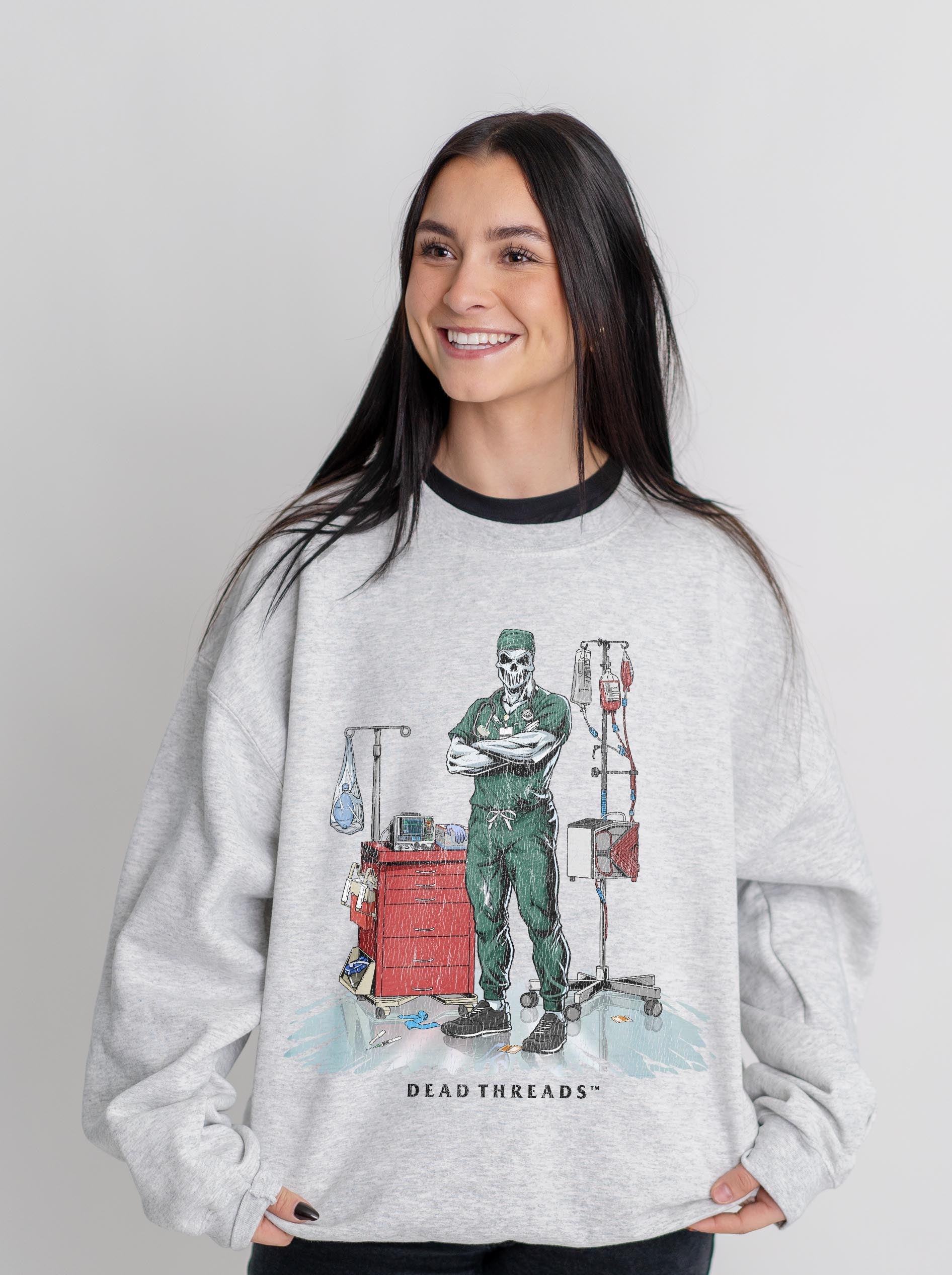 DEADSIDE NURSE (MALE) - GREEN SCRUBS CREWNECK SWEATSHIRT – Sweatshirt – Dead Threads Apparel