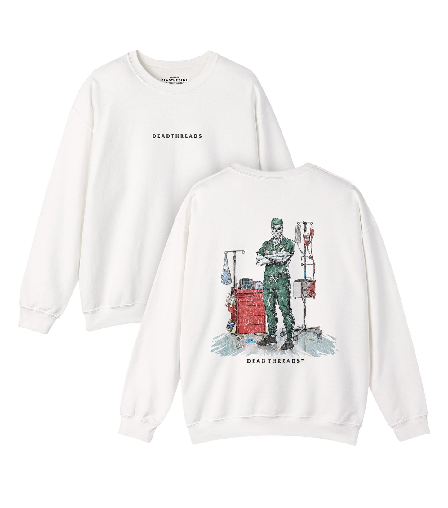 DEADSIDE NURSE (MALE) - GREEN SCRUBS “DT ESSENTIAL" CREWNECK SWEATSHIRT – Sweatshirt – Dead Threads Apparel