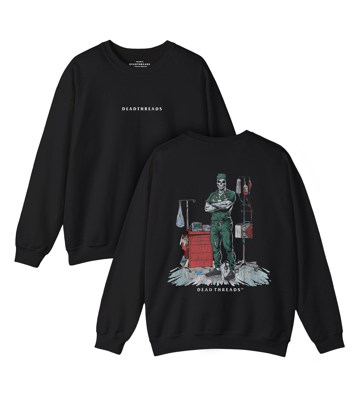 DEADSIDE NURSE (MALE) - GREEN SCRUBS “DT ESSENTIAL" CREWNECK SWEATSHIRT – Sweatshirt – Dead Threads Apparel