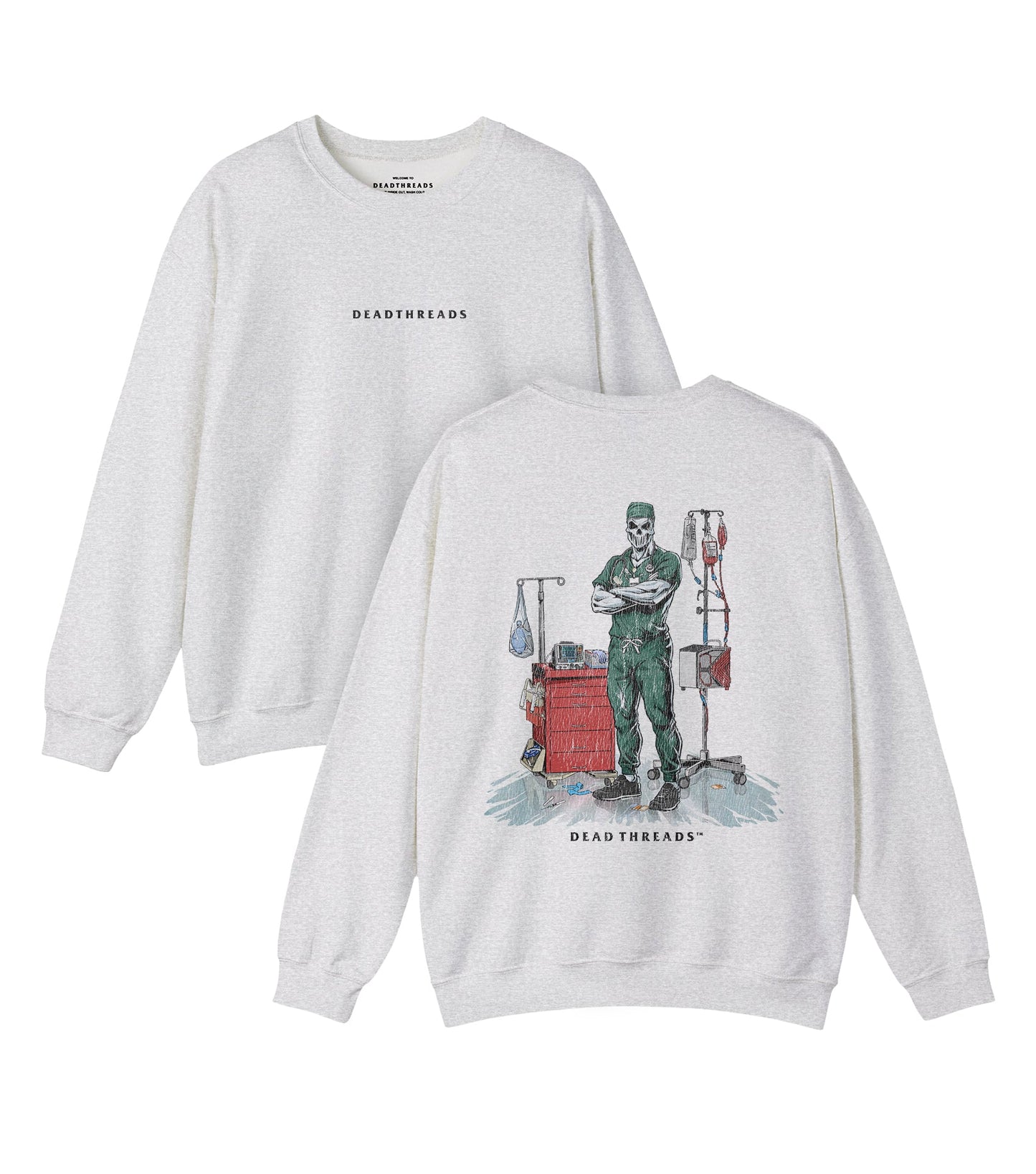 DEADSIDE NURSE (MALE) - GREEN SCRUBS “DT ESSENTIAL" CREWNECK SWEATSHIRT – Sweatshirt – Dead Threads Apparel