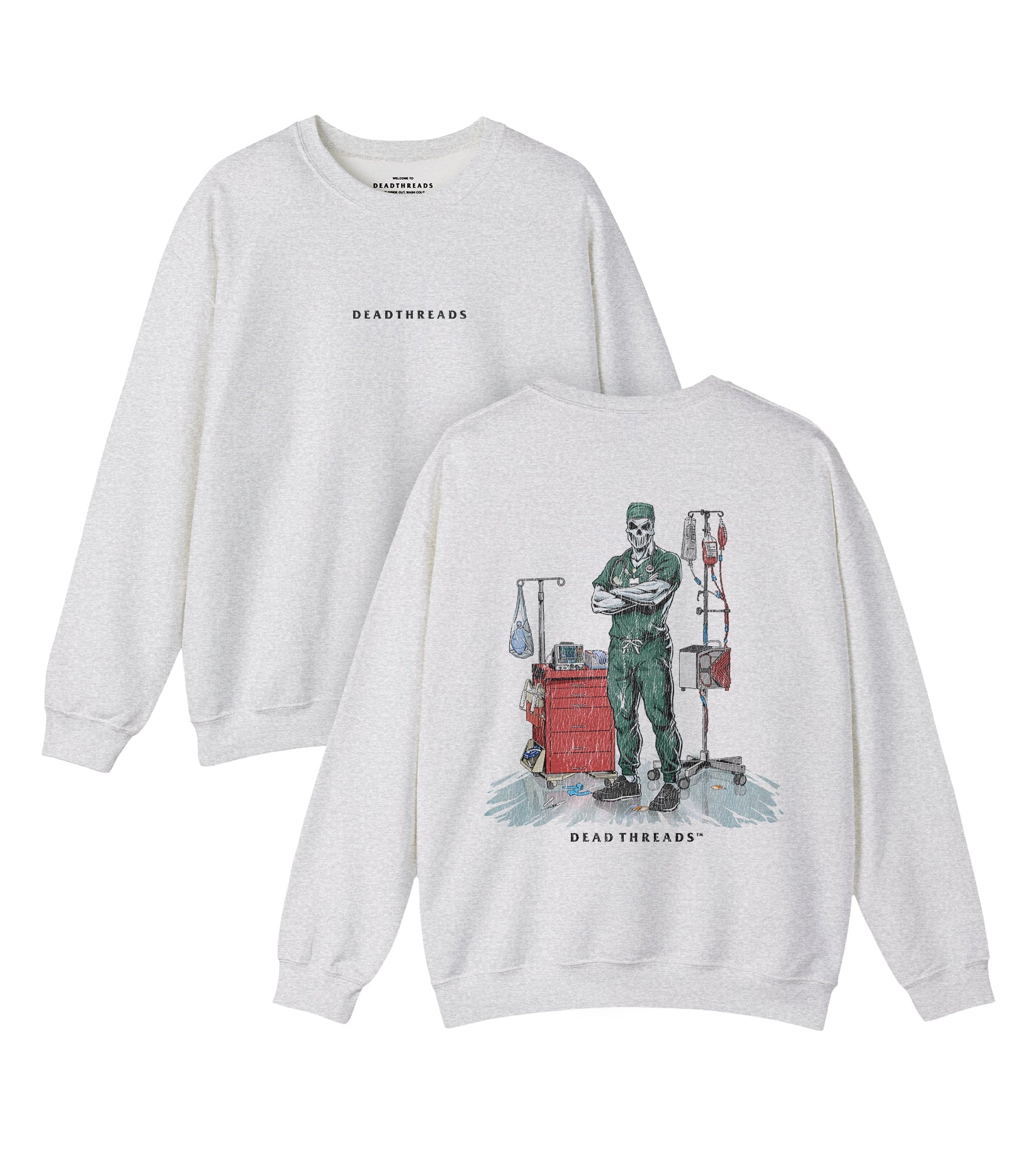 DEADSIDE NURSE (MALE) - GREEN SCRUBS “DT ESSENTIAL" CREWNECK SWEATSHIRT – Sweatshirt – Dead Threads Apparel