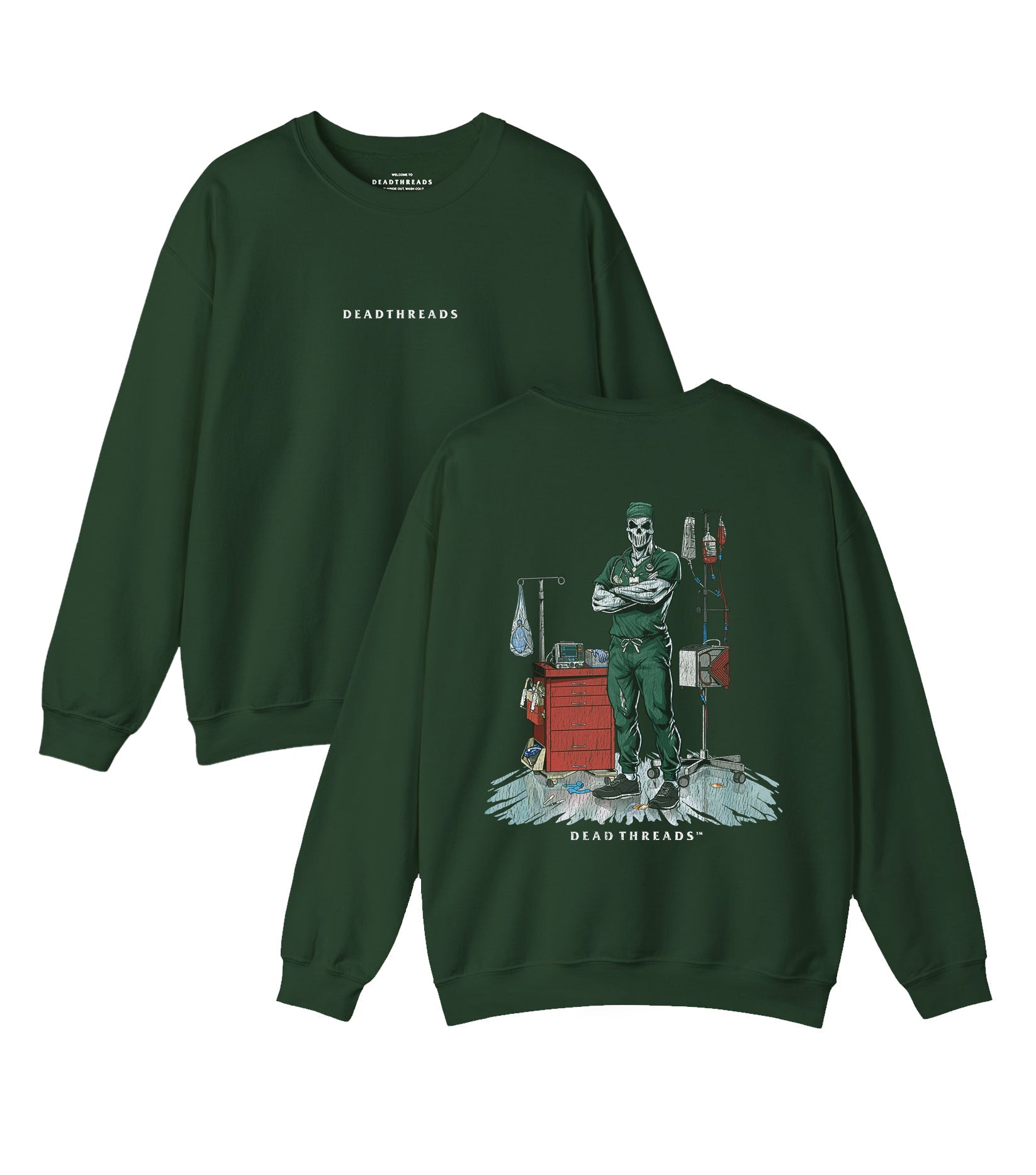 DEADSIDE NURSE (MALE) - GREEN SCRUBS “DT ESSENTIAL" CREWNECK SWEATSHIRT – Sweatshirt – Dead Threads Apparel