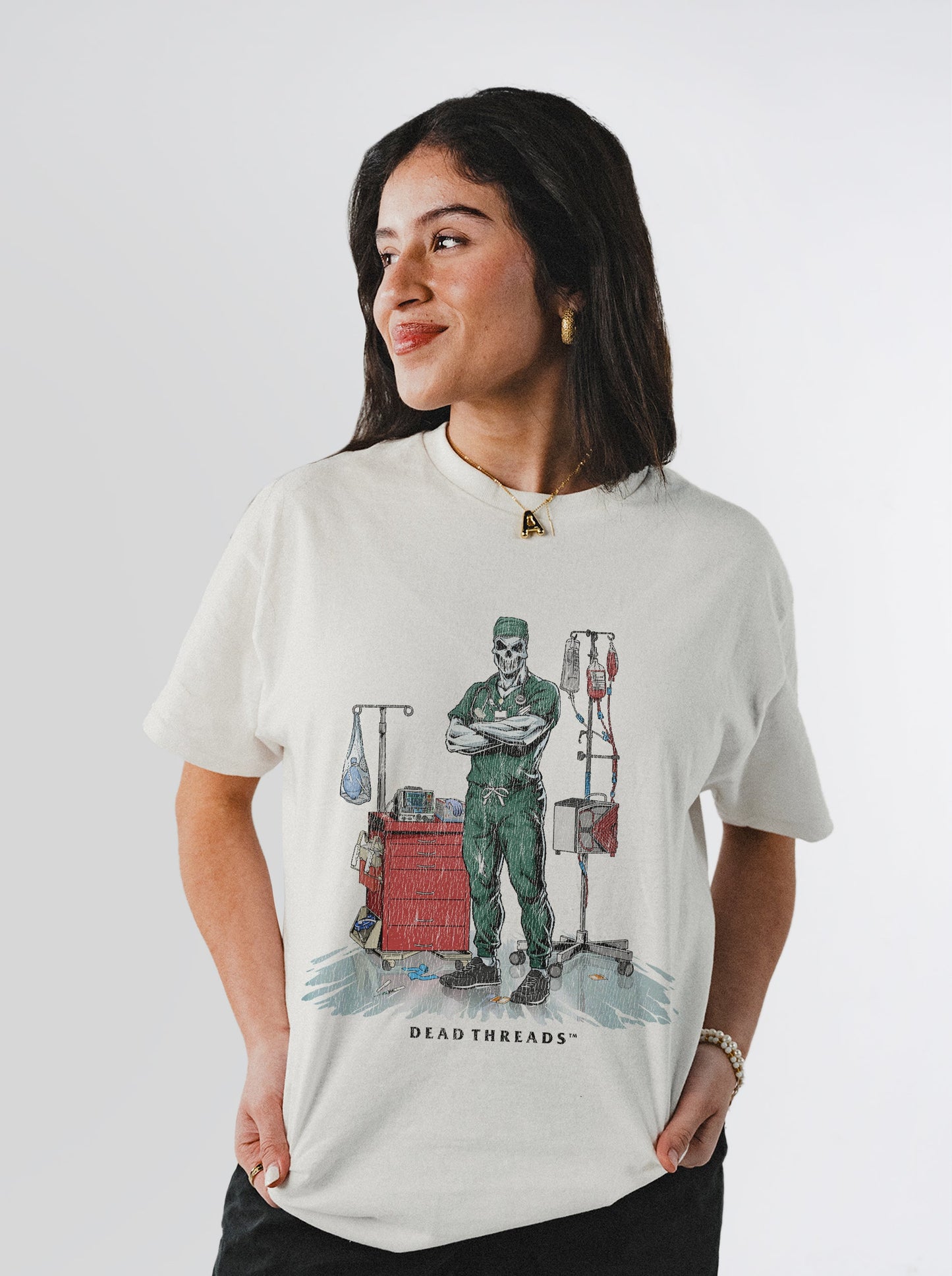 DEADSIDE NURSE (MALE) - GREEN SCRUBS – T-Shirt – Dead Threads Apparel