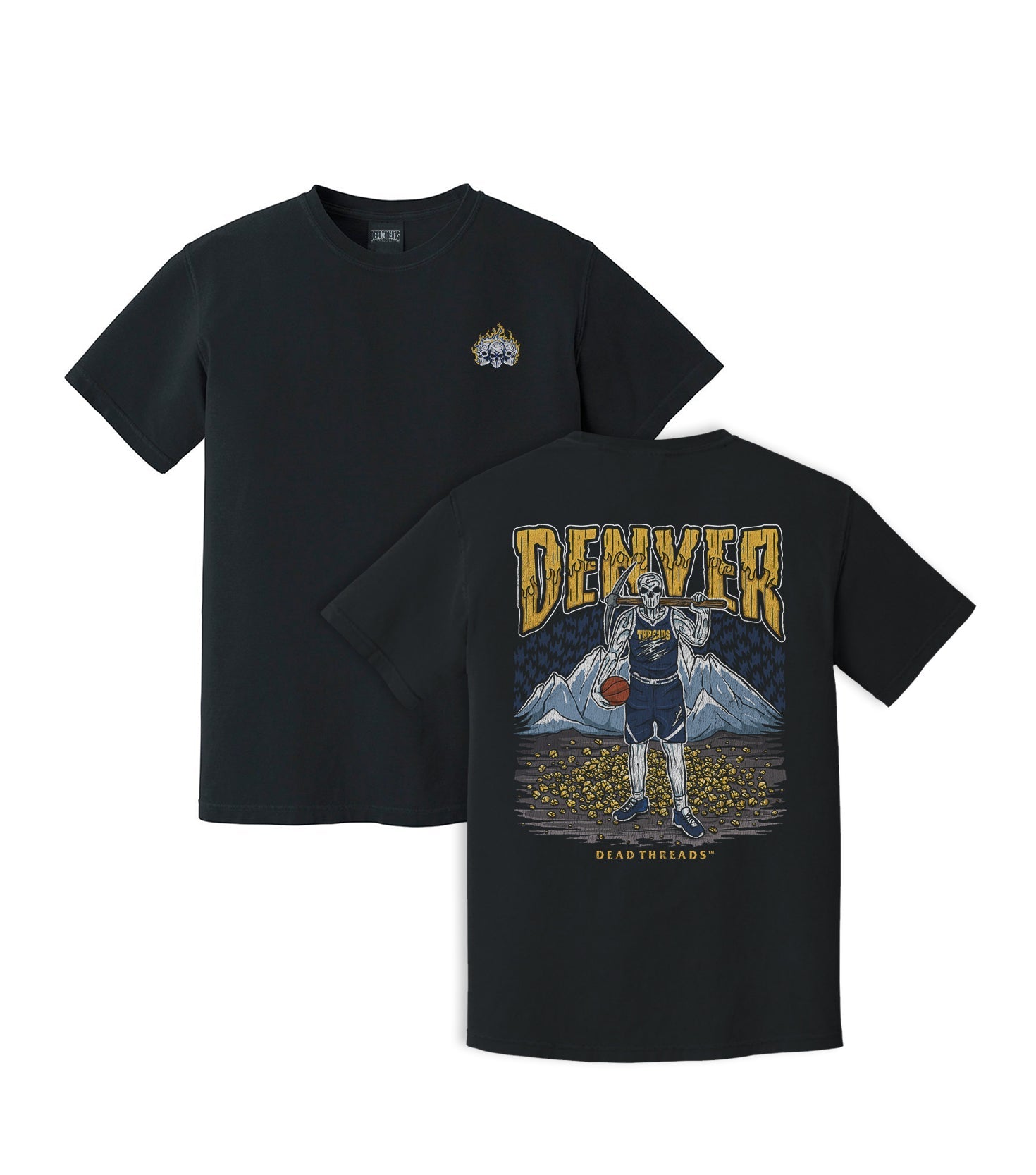 DENVER BASKETBALL - “3 SKULL” PREMIUM T - SHIRT – T-Shirt – Dead Threads Apparel