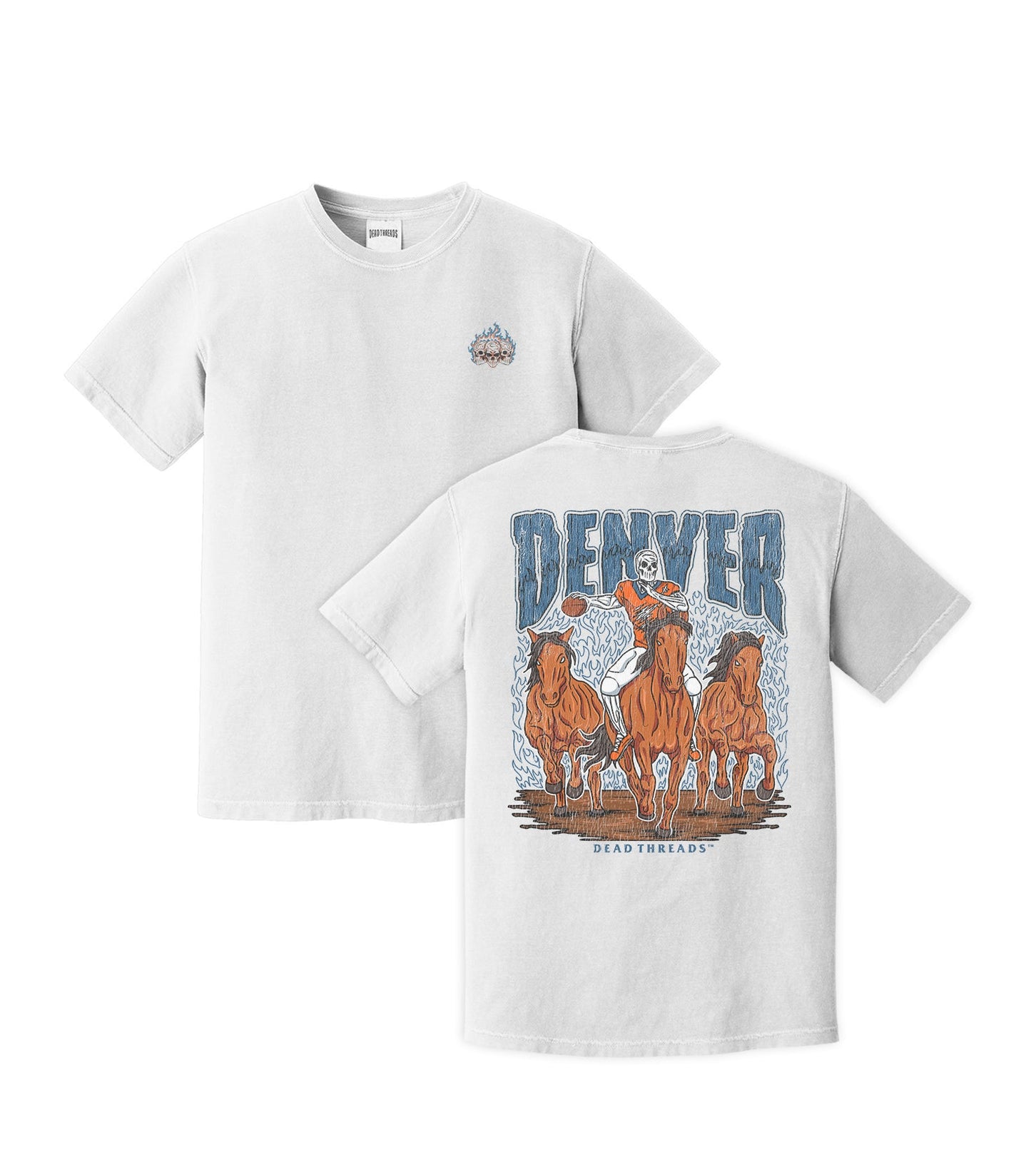 DENVER FOOTBALL - “3 SKULL” PREMIUM T - SHIRT – T-Shirt – Dead Threads Apparel