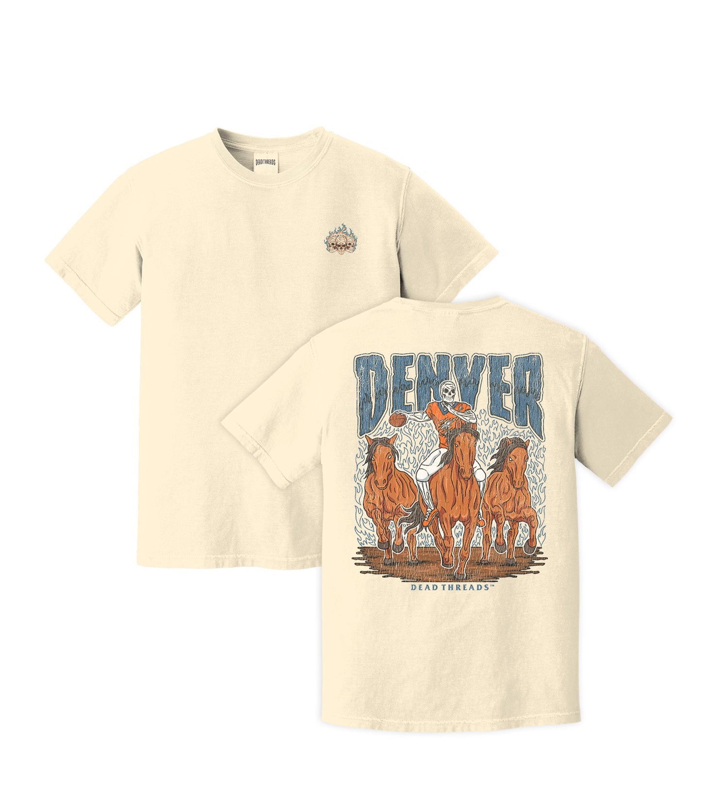 DENVER FOOTBALL - “3 SKULL” PREMIUM T - SHIRT – T-Shirt – Dead Threads Apparel