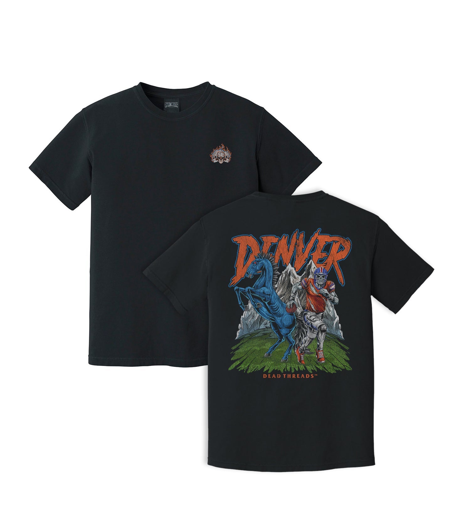 DENVER FOOTBALL v2 - “3 SKULL” PREMIUM T - SHIRT – T-Shirt – Dead Threads Apparel