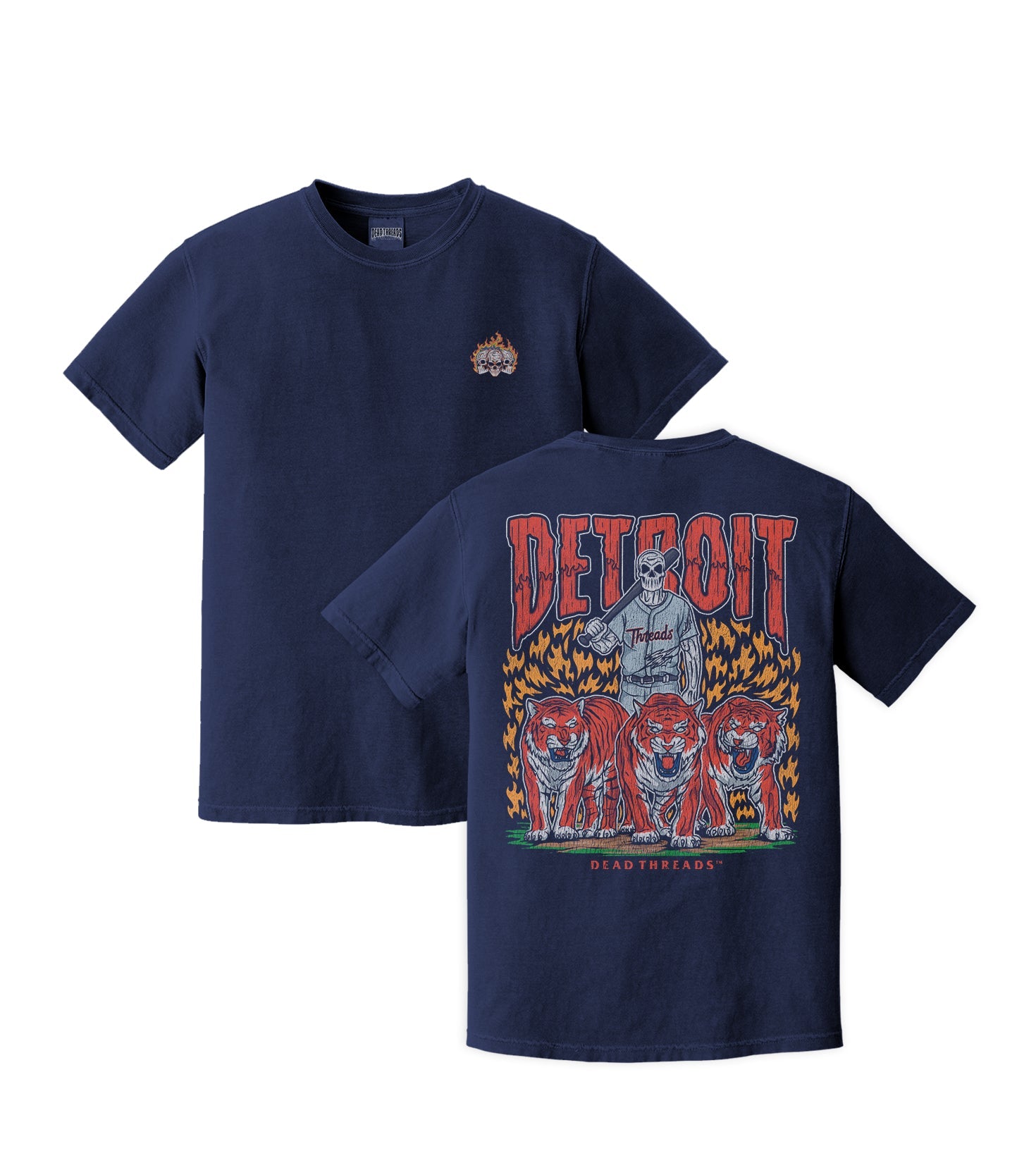 DETROIT BASEBALL - "3 SKULL" PREMIUM T - SHIRT – T-Shirt – Dead Threads Apparel
