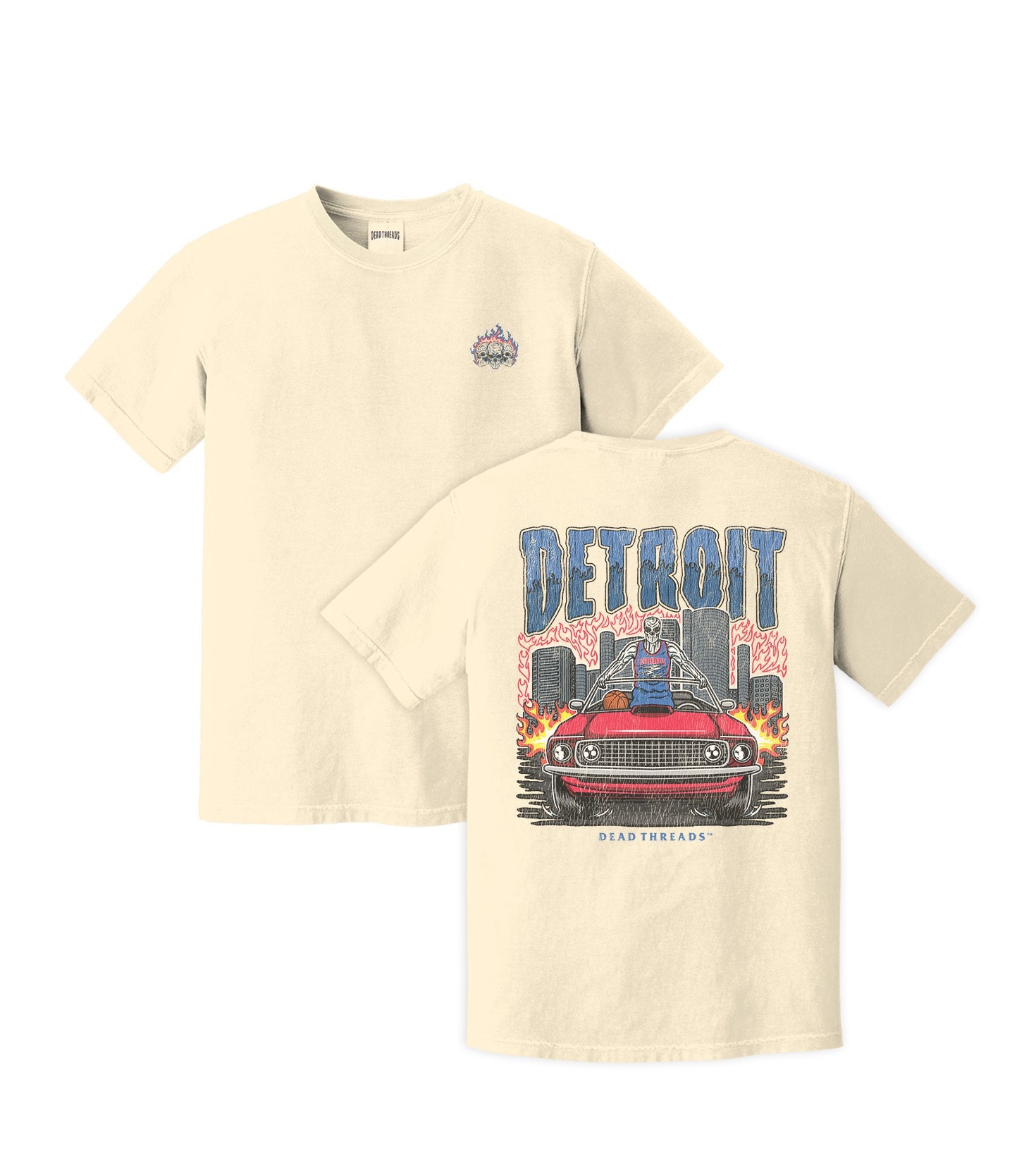 DETROIT BASKETBALL - “3 SKULL” PREMIUM T - SHIRT – T-Shirt – Dead Threads Apparel
