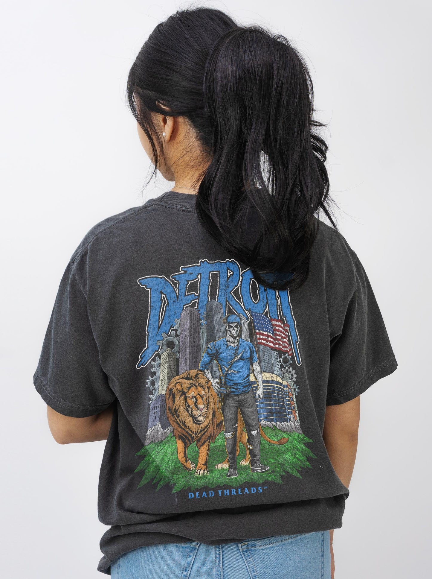 DETROIT FOOTBALL v3 - “3 SKULL” PREMIUM T - SHIRT – T-Shirt – Dead Threads Apparel