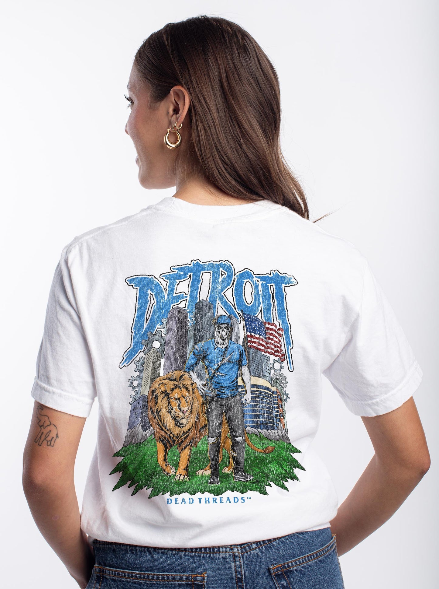 DETROIT FOOTBALL v3 - “3 SKULL” PREMIUM T - SHIRT – T-Shirt – Dead Threads Apparel