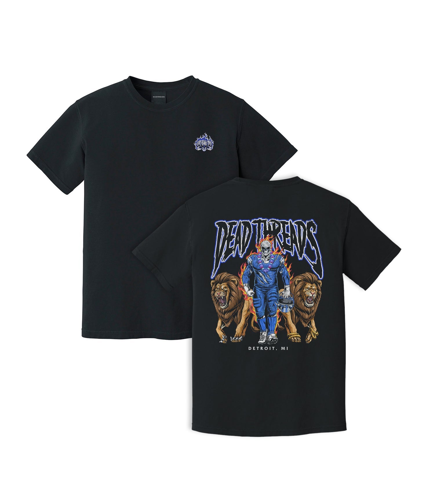 DETROIT FOOTBALL v4 - “3 SKULL” PREMIUM T - SHIRT – T-Shirt – Dead Threads Apparel