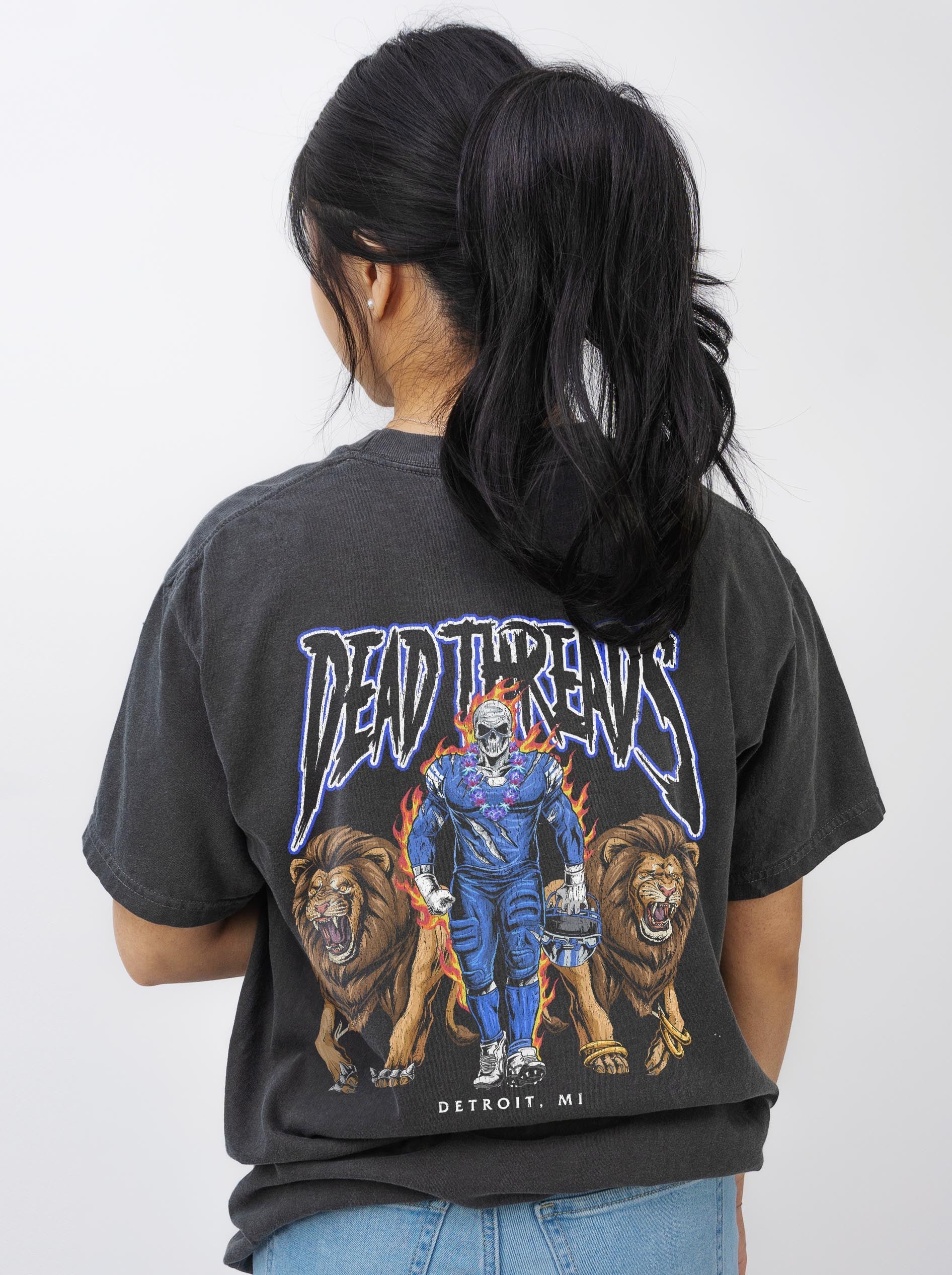 DETROIT FOOTBALL v4 - “3 SKULL” PREMIUM T - SHIRT – T-Shirt – Dead Threads Apparel