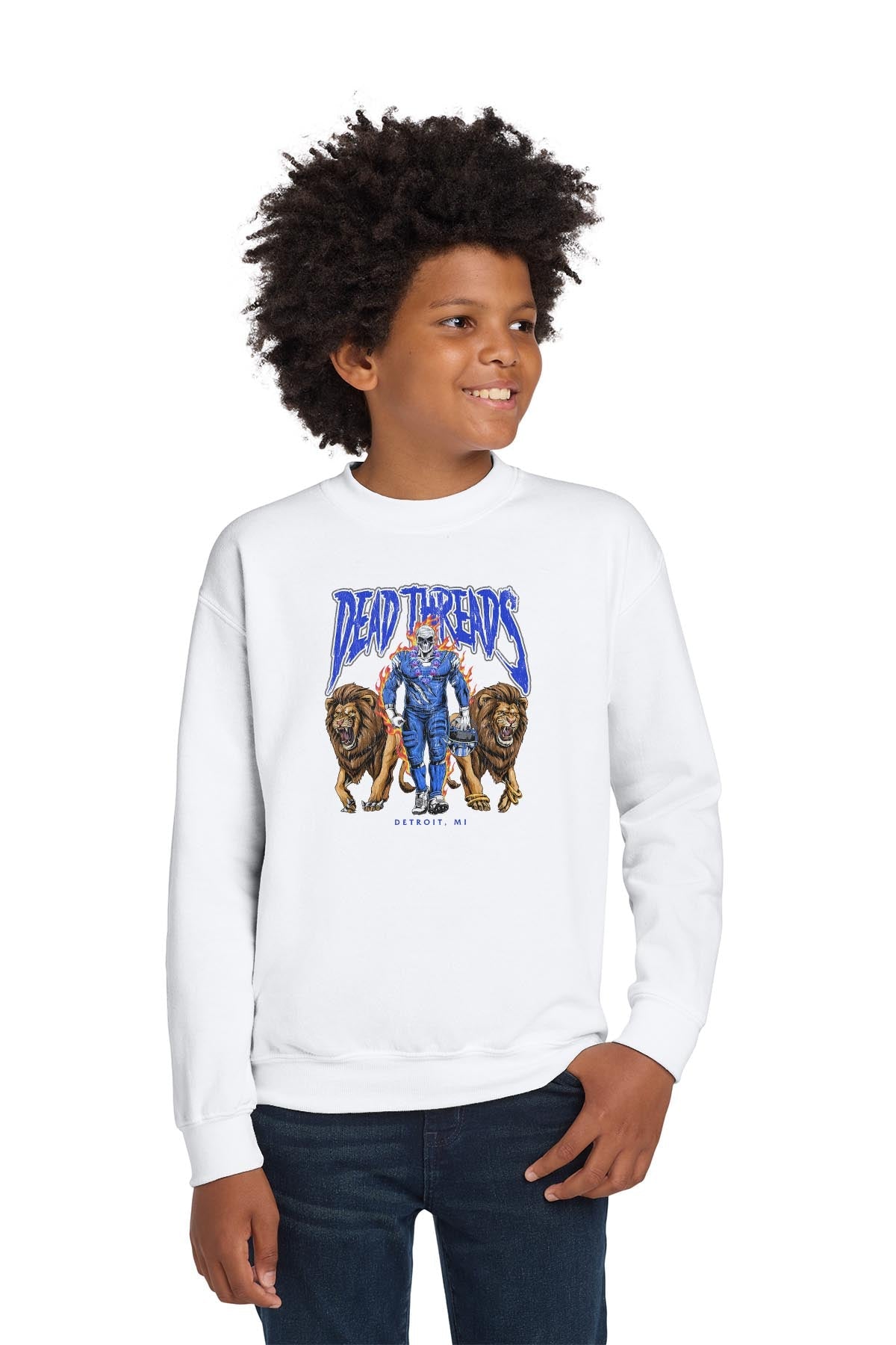 DETROIT FOOTBALL v4 - KIDS CREWNECK SWEATSHIRT – Kids clothes – Dead Threads Apparel