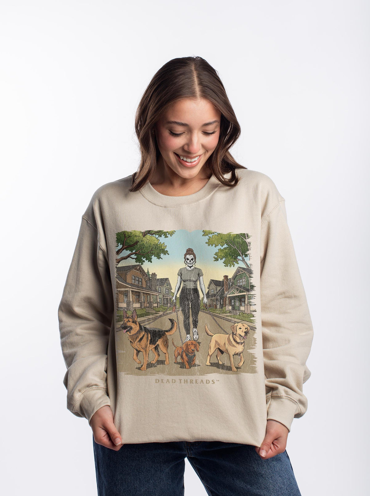 DOG WALKER (FEMALE) - CREWNECK SWEATSHIRT – Sweatshirt – Dead Threads Apparel