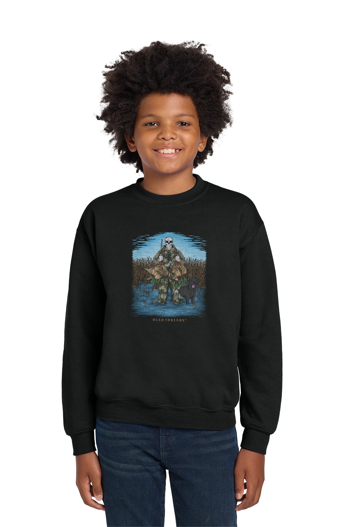 DUCK HUNTIN’ BLACK LAB KIDS CREWNECK SWEATSHIRT – Kids clothes – Dead Threads Apparel