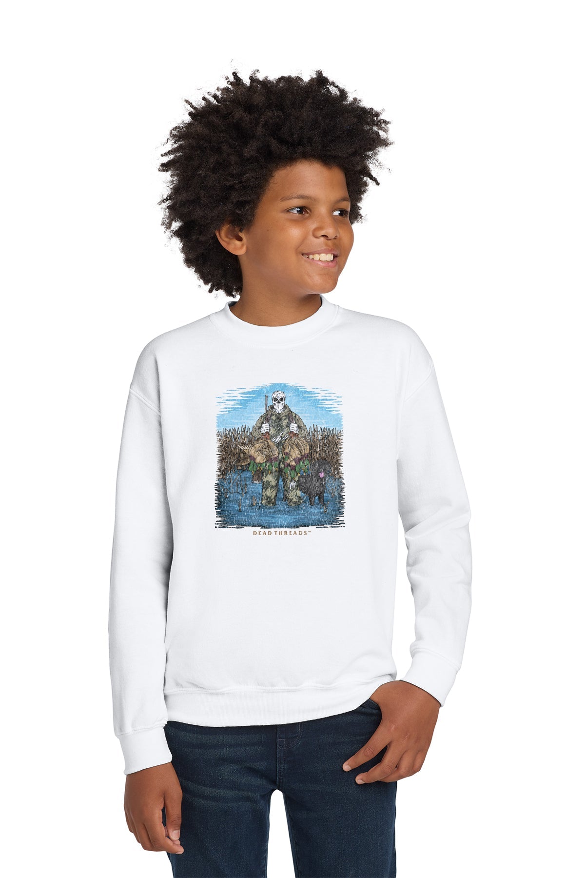 DUCK HUNTIN’ BLACK LAB KIDS CREWNECK SWEATSHIRT – Kids clothes – Dead Threads Apparel