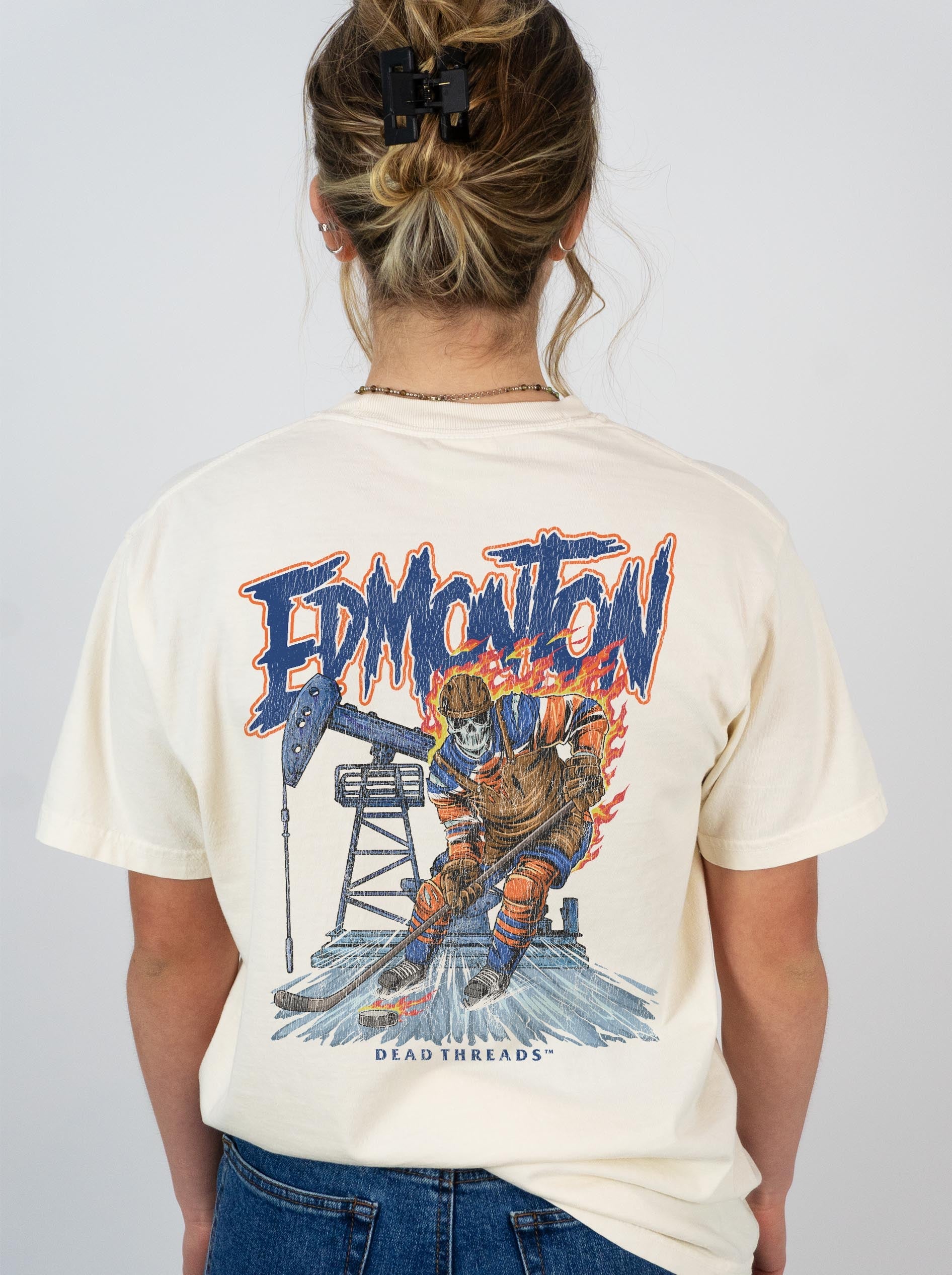 EDMONTON HOCKEY - “3 SKULL” PREMIUM T - SHIRT – T-Shirt – Dead Threads Apparel
