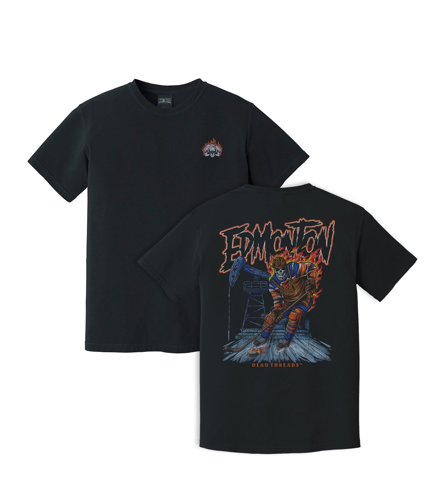 EDMONTON HOCKEY - “3 SKULL” PREMIUM T - SHIRT – T-Shirt – Dead Threads Apparel