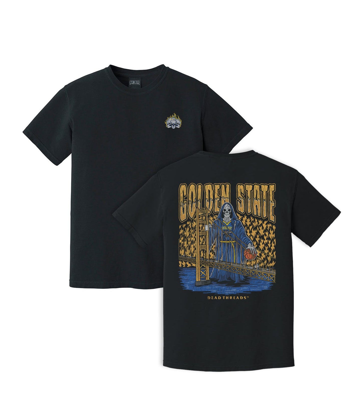 GOLDEN STATE BASKETBALL - “3 SKULL” PREMIUM T - SHIRT – T-Shirt – Dead Threads Apparel