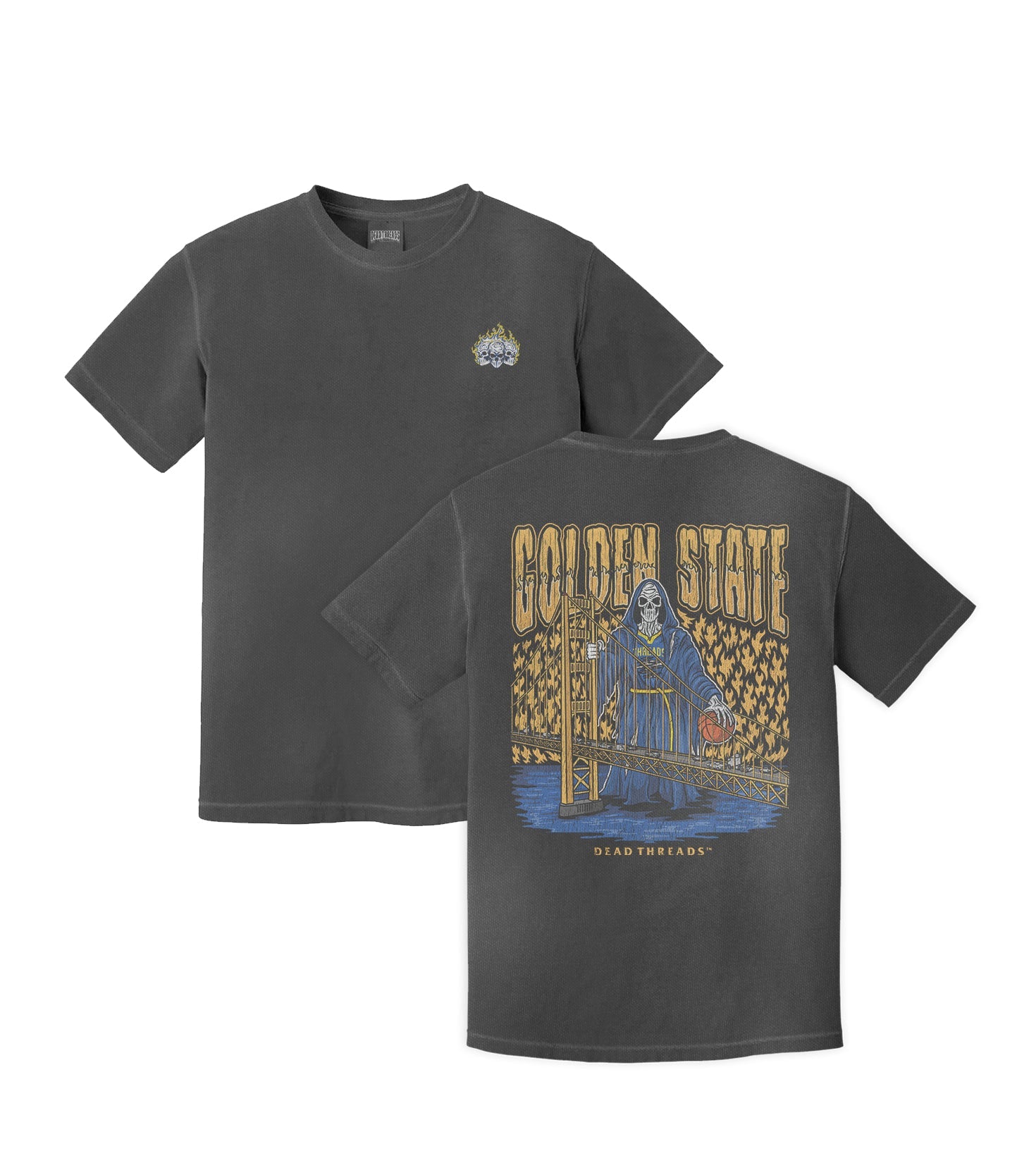 GOLDEN STATE BASKETBALL - “3 SKULL” PREMIUM T - SHIRT – T-Shirt – Dead Threads Apparel
