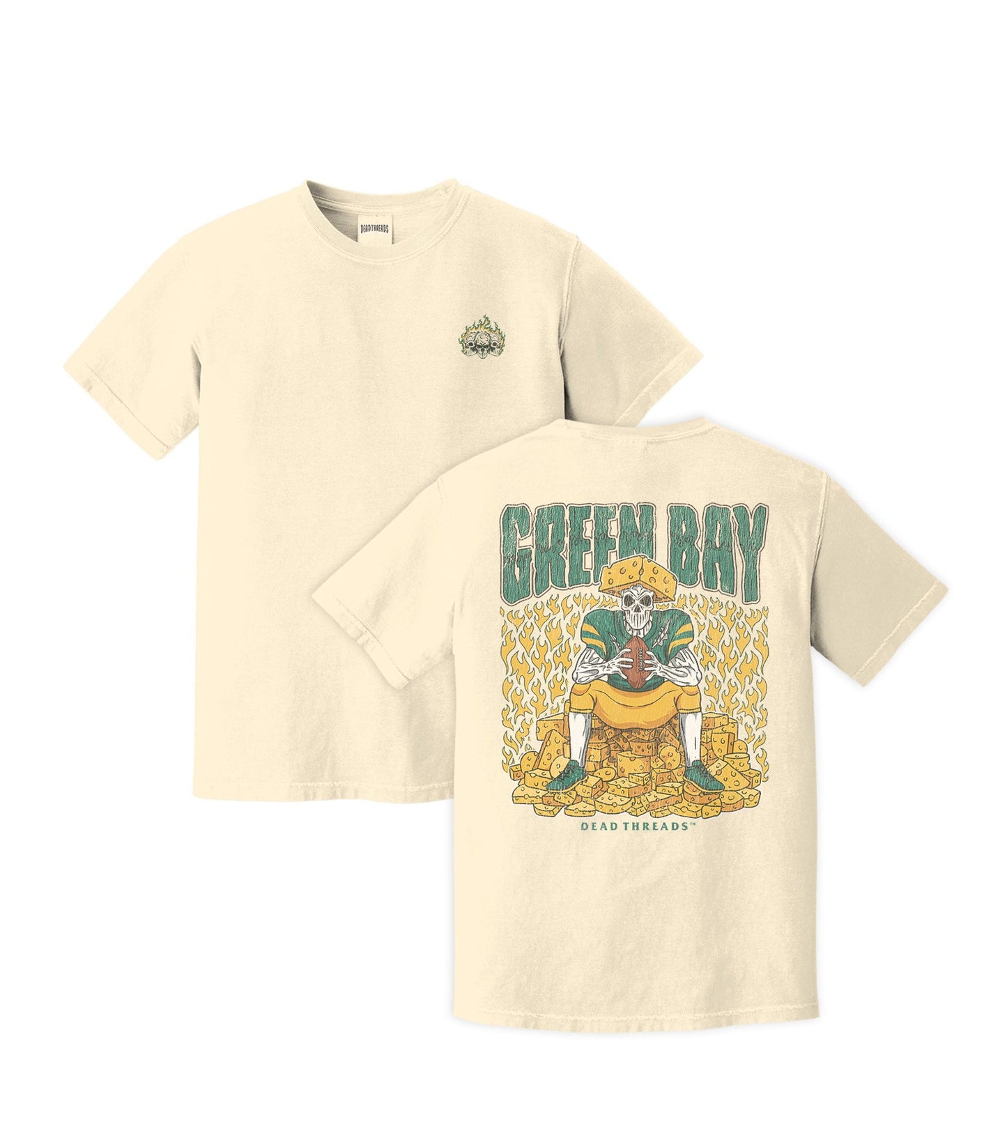 GREEN BAY FOOTBALL - “3 SKULL” PREMIUM T - SHIRT – T-Shirt – Dead Threads Apparel