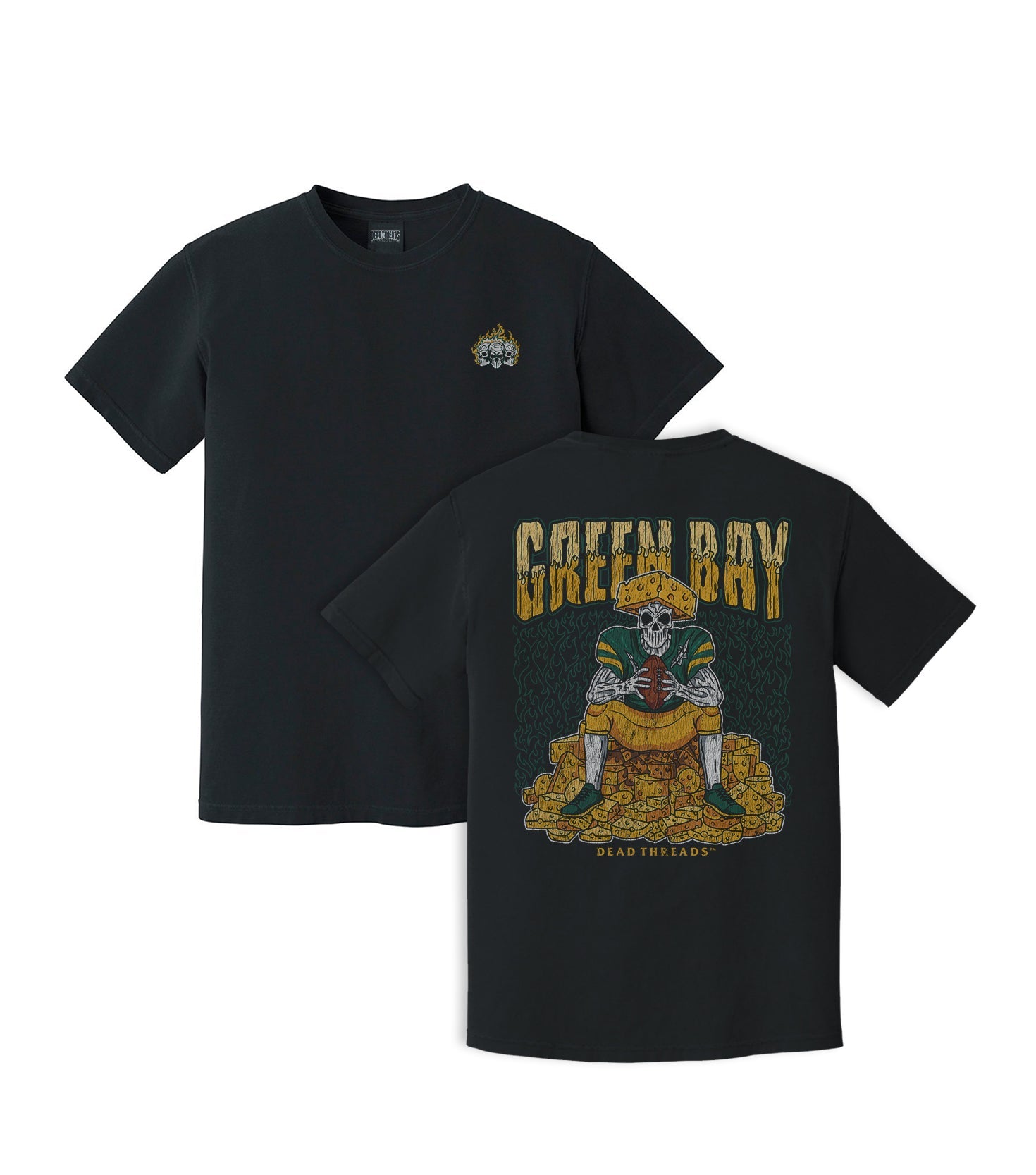 GREEN BAY FOOTBALL - “3 SKULL” PREMIUM T - SHIRT – T-Shirt – Dead Threads Apparel