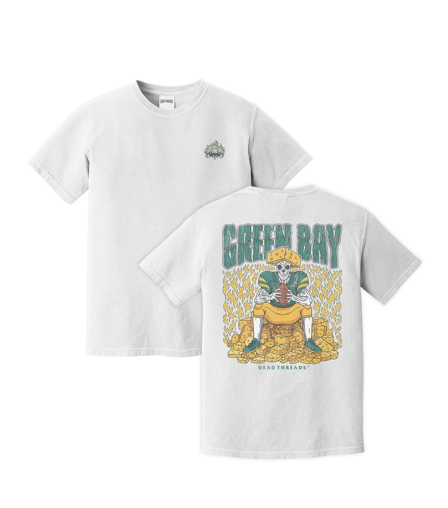GREEN BAY FOOTBALL - “3 SKULL” PREMIUM T - SHIRT – T-Shirt – Dead Threads Apparel