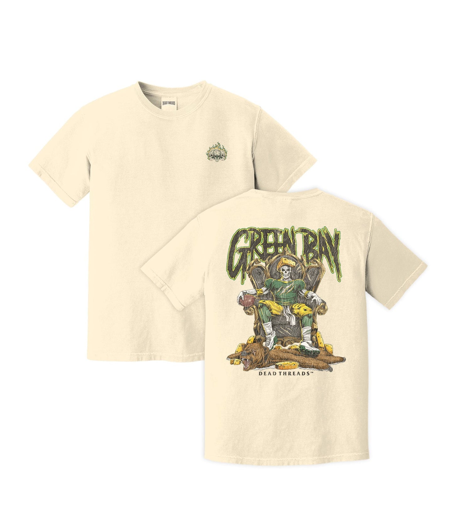 GREEN BAY FOOTBALL v2 - “3 SKULL” PREMIUM T - SHIRT – T-Shirt – Dead Threads Apparel