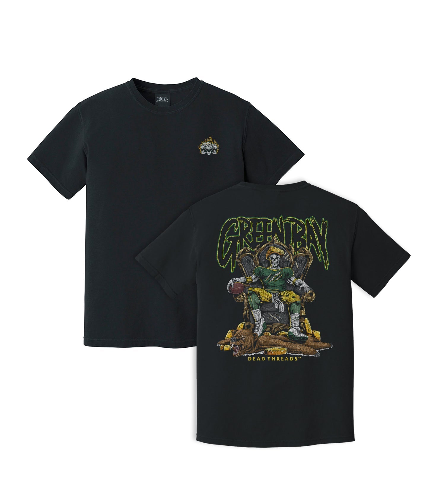 GREEN BAY FOOTBALL v2 - “3 SKULL” PREMIUM T - SHIRT – T-Shirt – Dead Threads Apparel