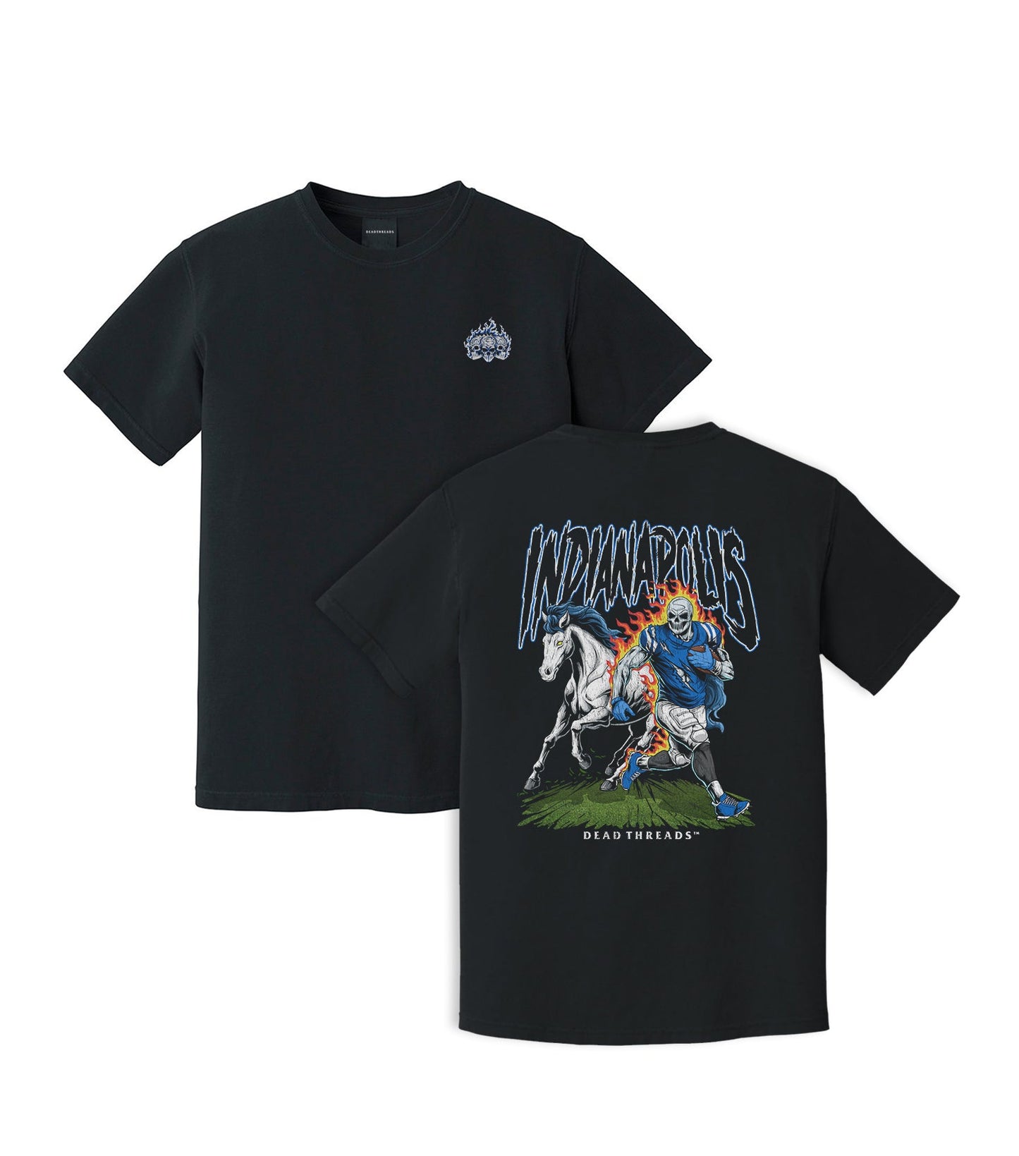 INDIANAPOLIS FOOTBALL v2 - "3 SKULL" PREMIUM T - SHIRT – T-Shirt – Dead Threads Apparel