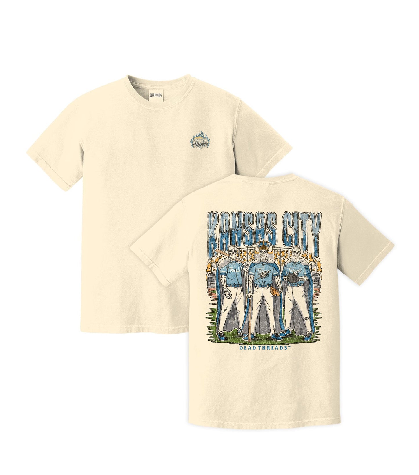 KANSAS CITY BASEBALL - "3 SKULL" PREMIUM SHIRT – T-Shirt – Dead Threads Apparel