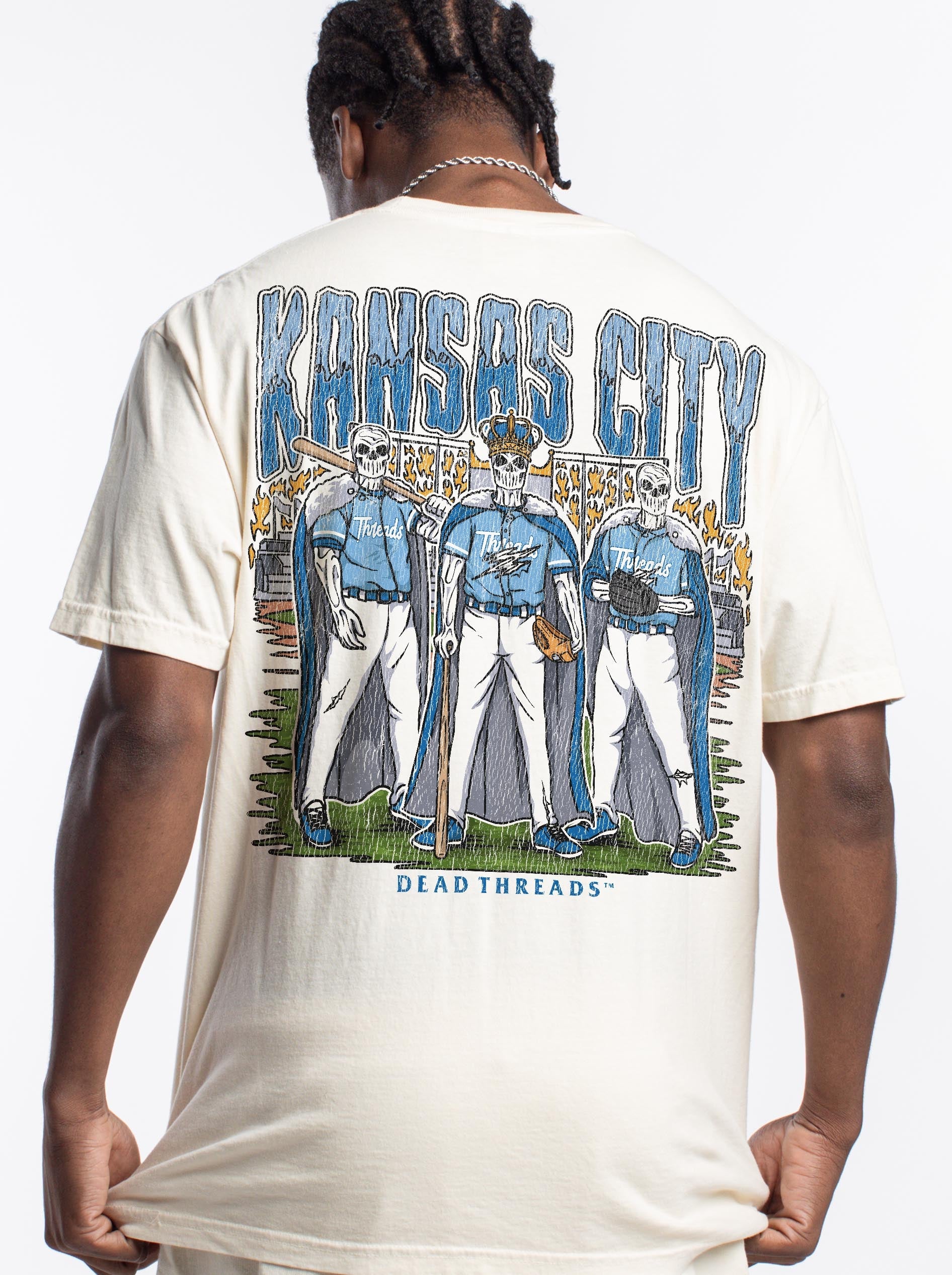 KANSAS CITY BASEBALL - "3 SKULL" PREMIUM SHIRT – T-Shirt – Dead Threads Apparel