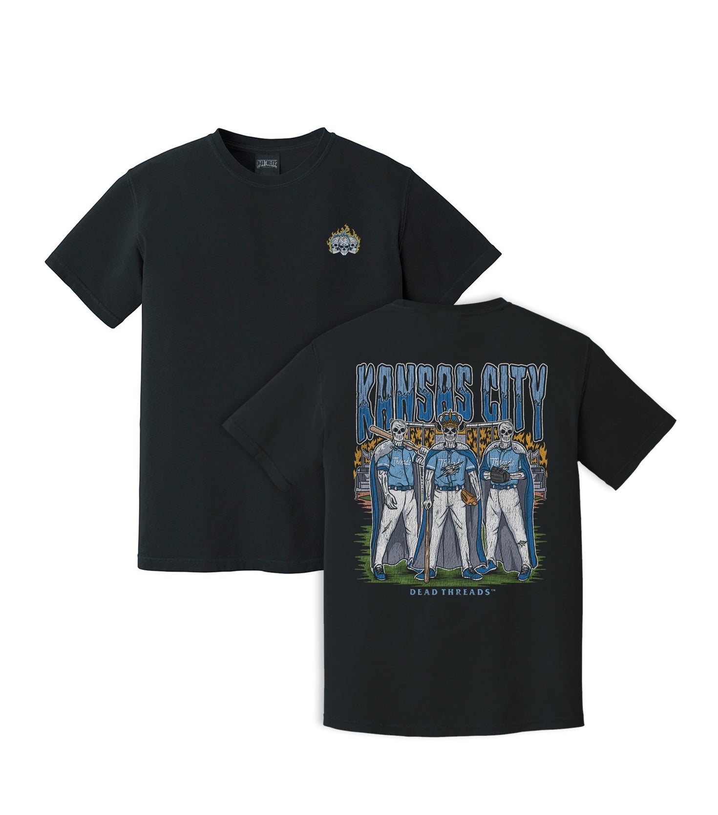 KANSAS CITY BASEBALL - "3 SKULL" PREMIUM SHIRT – T-Shirt – Dead Threads Apparel