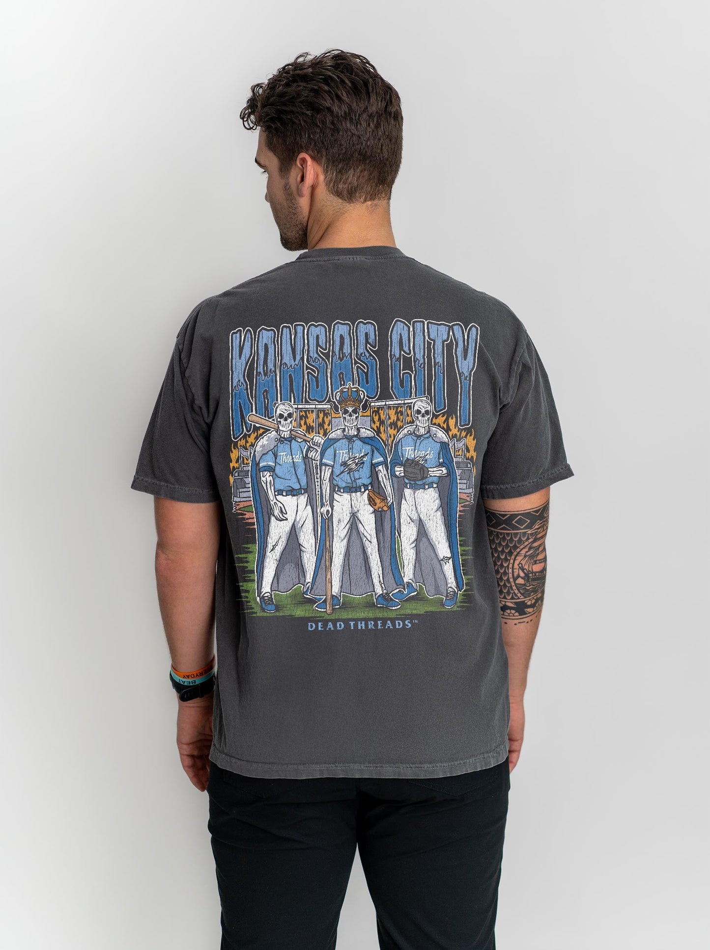 KANSAS CITY BASEBALL - "3 SKULL" PREMIUM SHIRT – T-Shirt – Dead Threads Apparel
