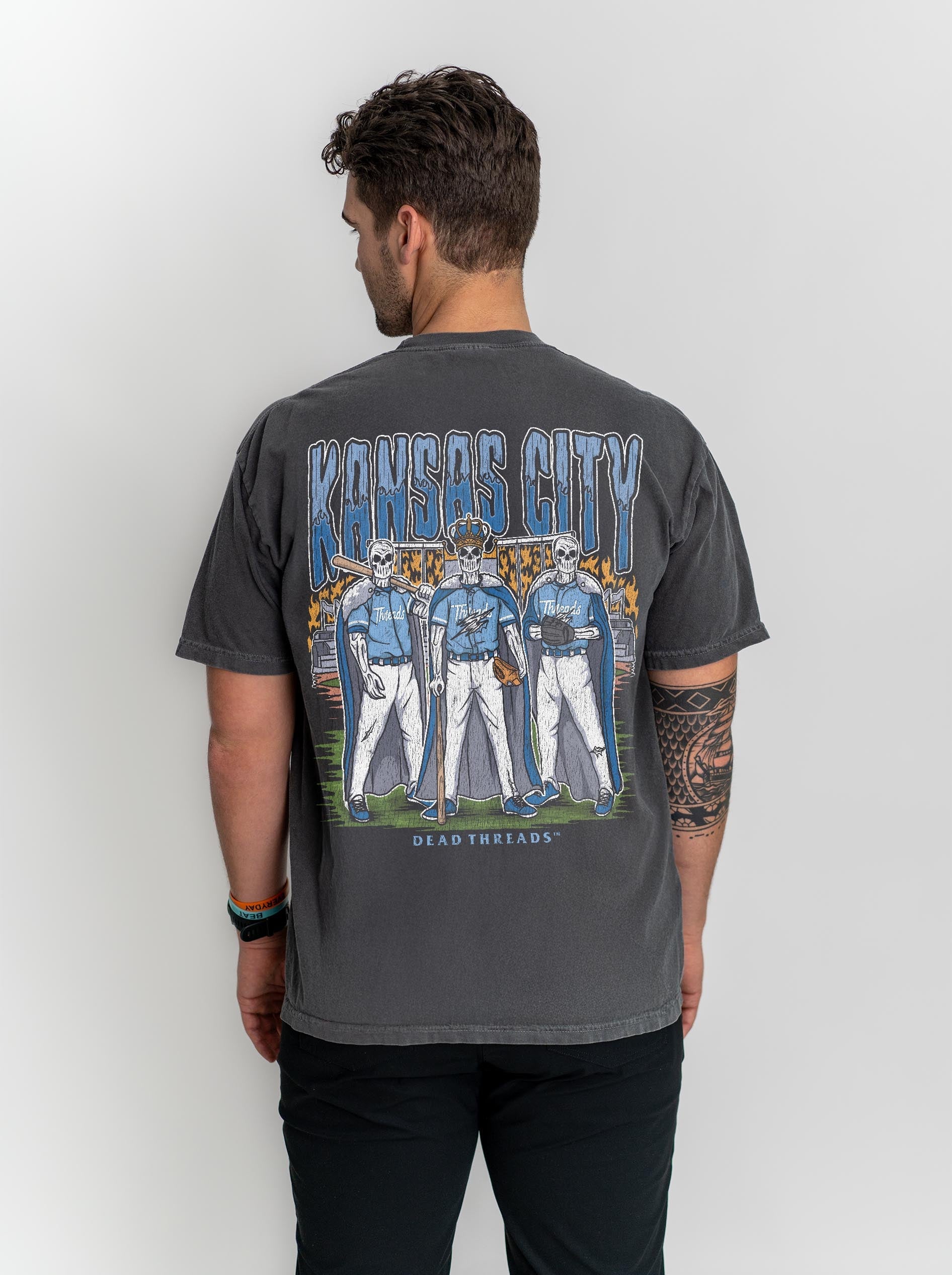 KANSAS CITY BASEBALL - "3 SKULL" PREMIUM SHIRT – T-Shirt – Dead Threads Apparel