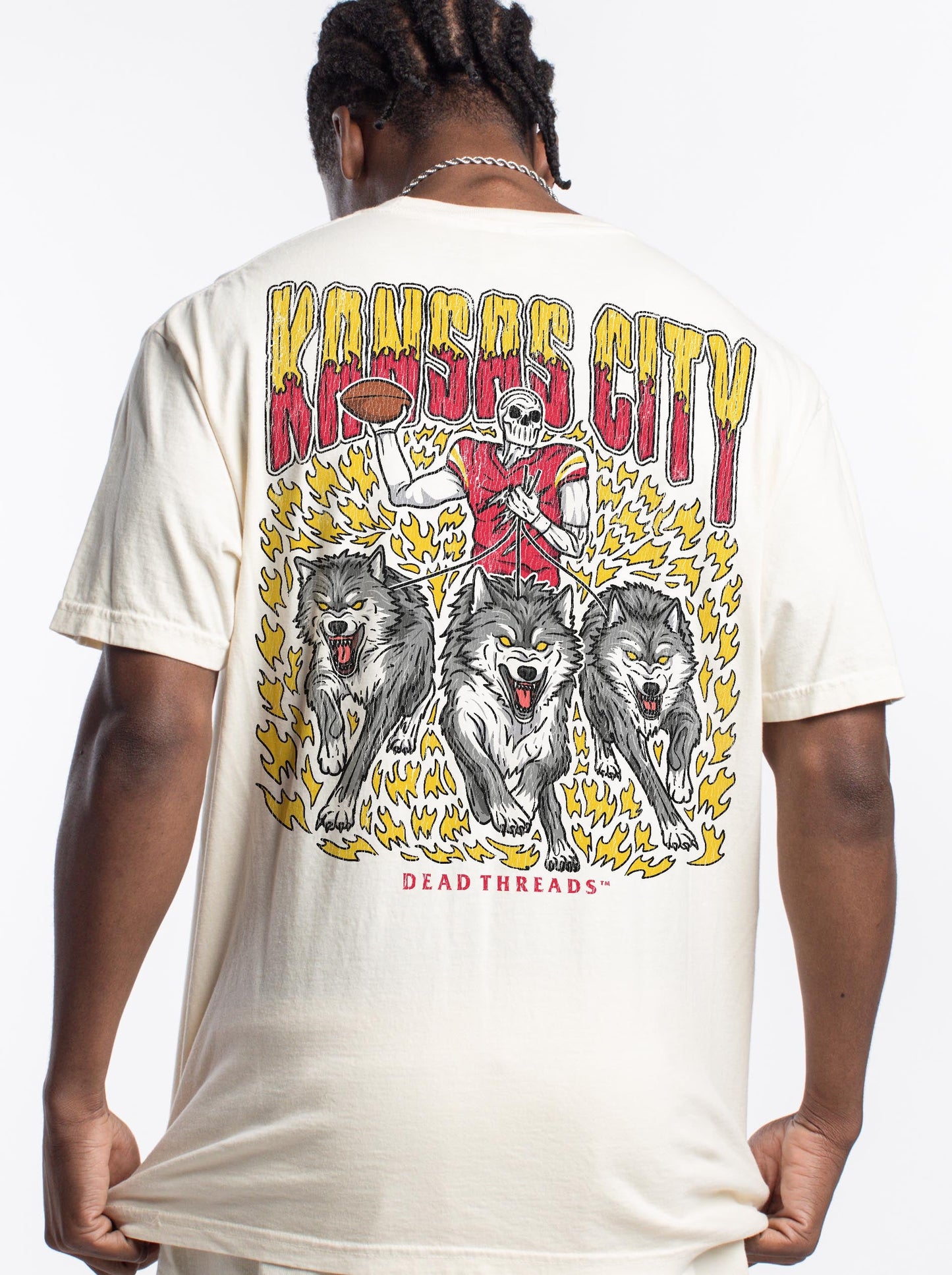 KANSAS CITY FOOTBALL v1 - “3 SKULL” PREMIUM T - SHIRT – T-Shirt – Dead Threads Apparel