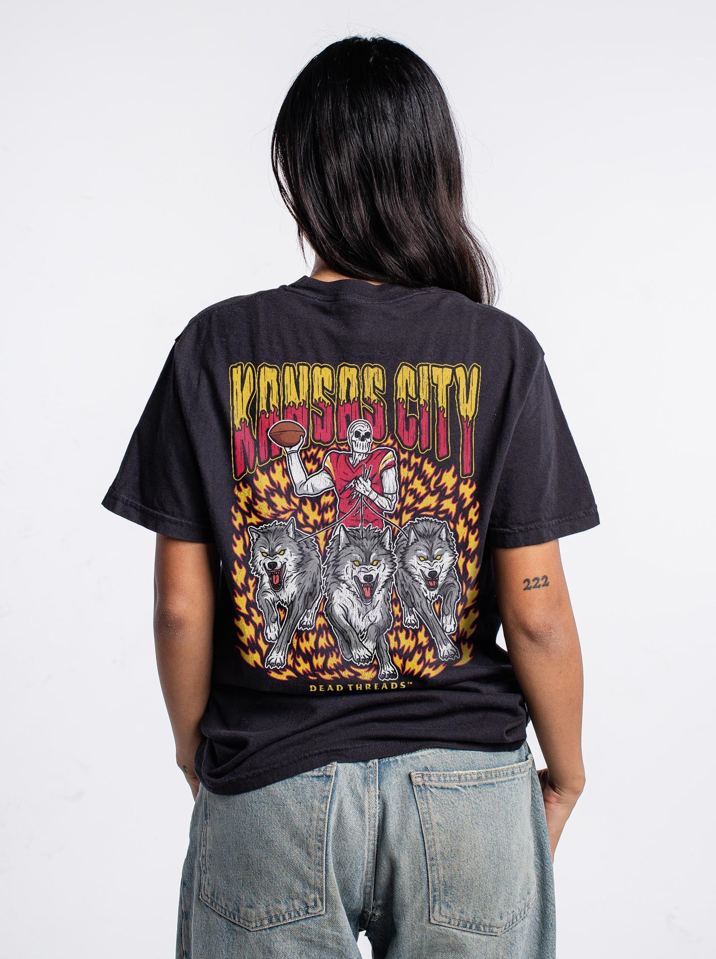 KANSAS CITY FOOTBALL v1 - “3 SKULL” PREMIUM T - SHIRT – T-Shirt – Dead Threads Apparel