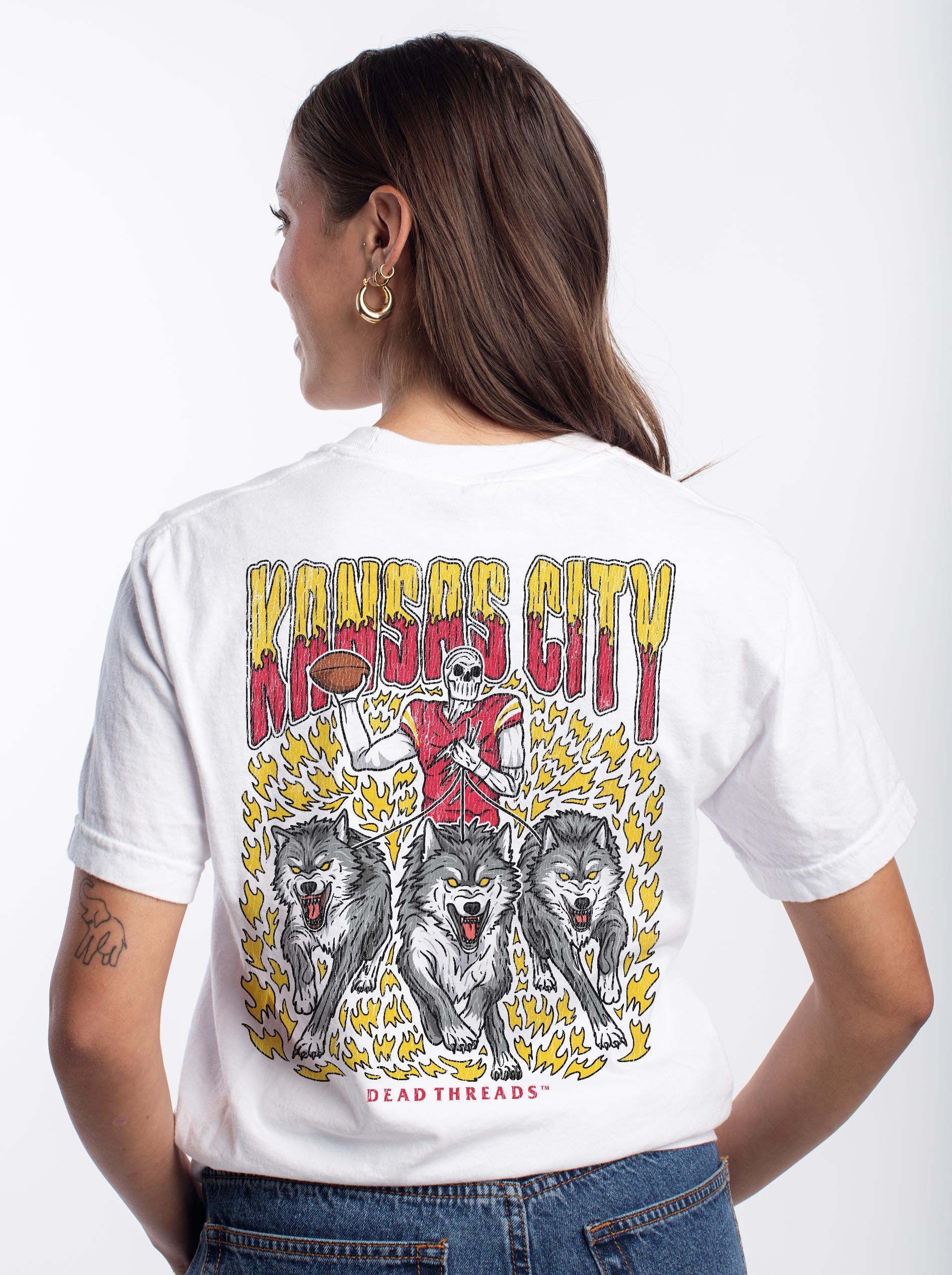 KANSAS CITY FOOTBALL v1 - “3 SKULL” PREMIUM T - SHIRT – T-Shirt – Dead Threads Apparel