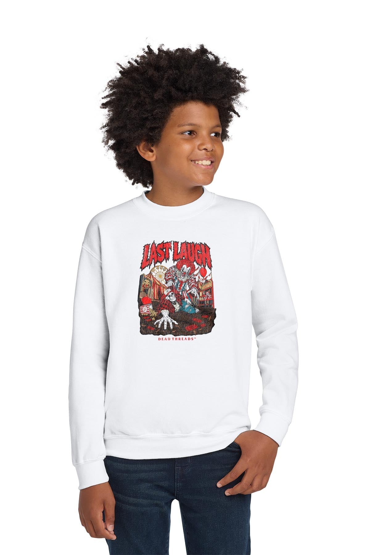 LAST LAUGH (KIDS) CREWNECK SWEATSHIRT - Halloween Limited Drop – Kids clothes – Dead Threads Apparel
