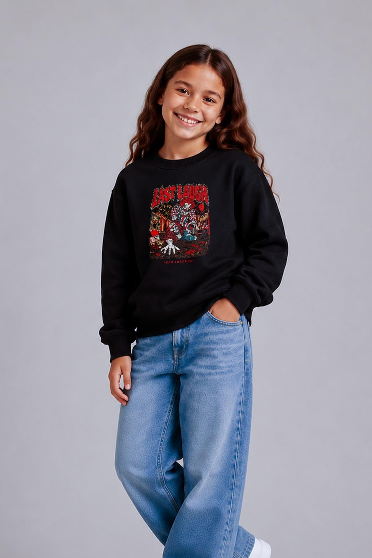 LAST LAUGH (KIDS) CREWNECK SWEATSHIRT - Halloween Limited Drop – Kids clothes – Dead Threads Apparel