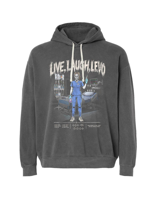 LIVE, LAUGH, LEVO (ICU NURSE, FEMALE v1) - LIGHTWEIGHT HOODIE – Hoodie – Dead Threads Apparel