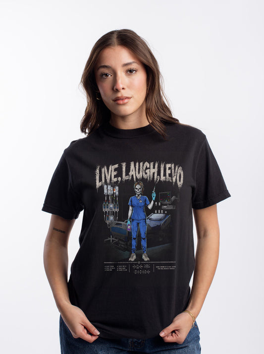 LIVE, LAUGH, LEVO (ICU NURSE, FEMALE v1) – T-Shirt – Dead Threads Apparel