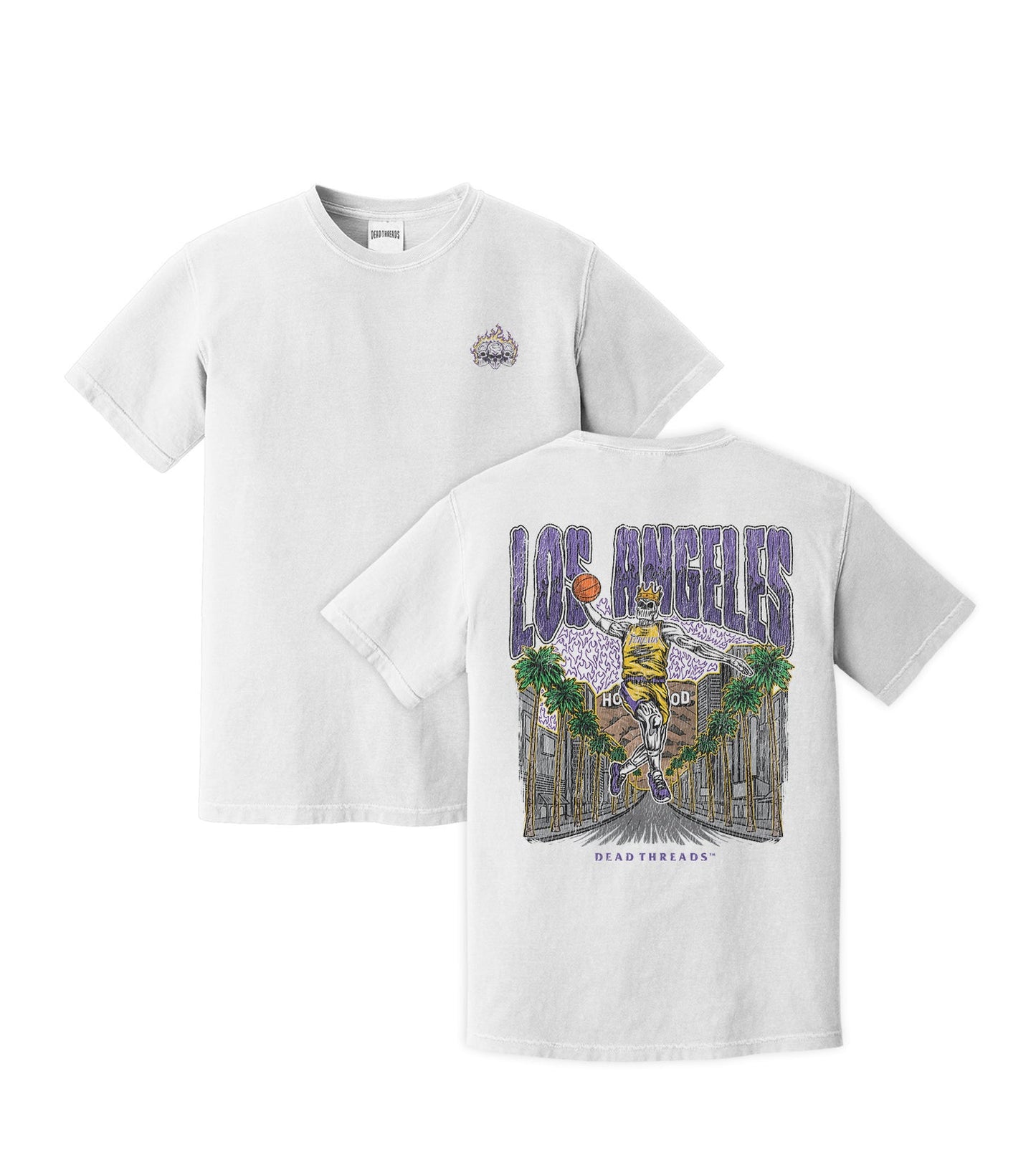 LOS ANGELES BASKETBALL - “3 SKULL” PREMIUM T - SHIRT – T-Shirt – Dead Threads Apparel