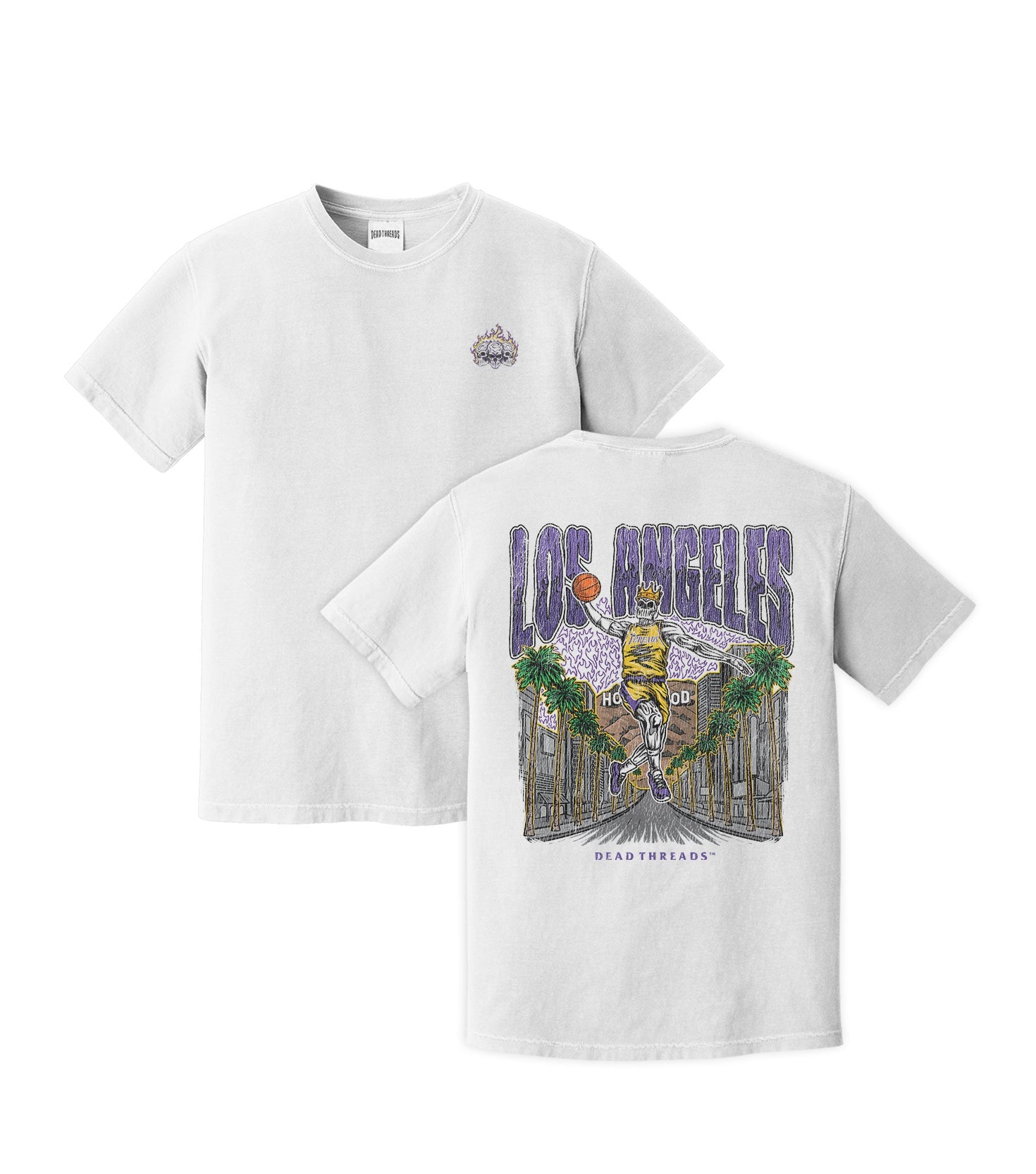 LOS ANGELES BASKETBALL - “3 SKULL” PREMIUM T - SHIRT – T-Shirt – Dead Threads Apparel