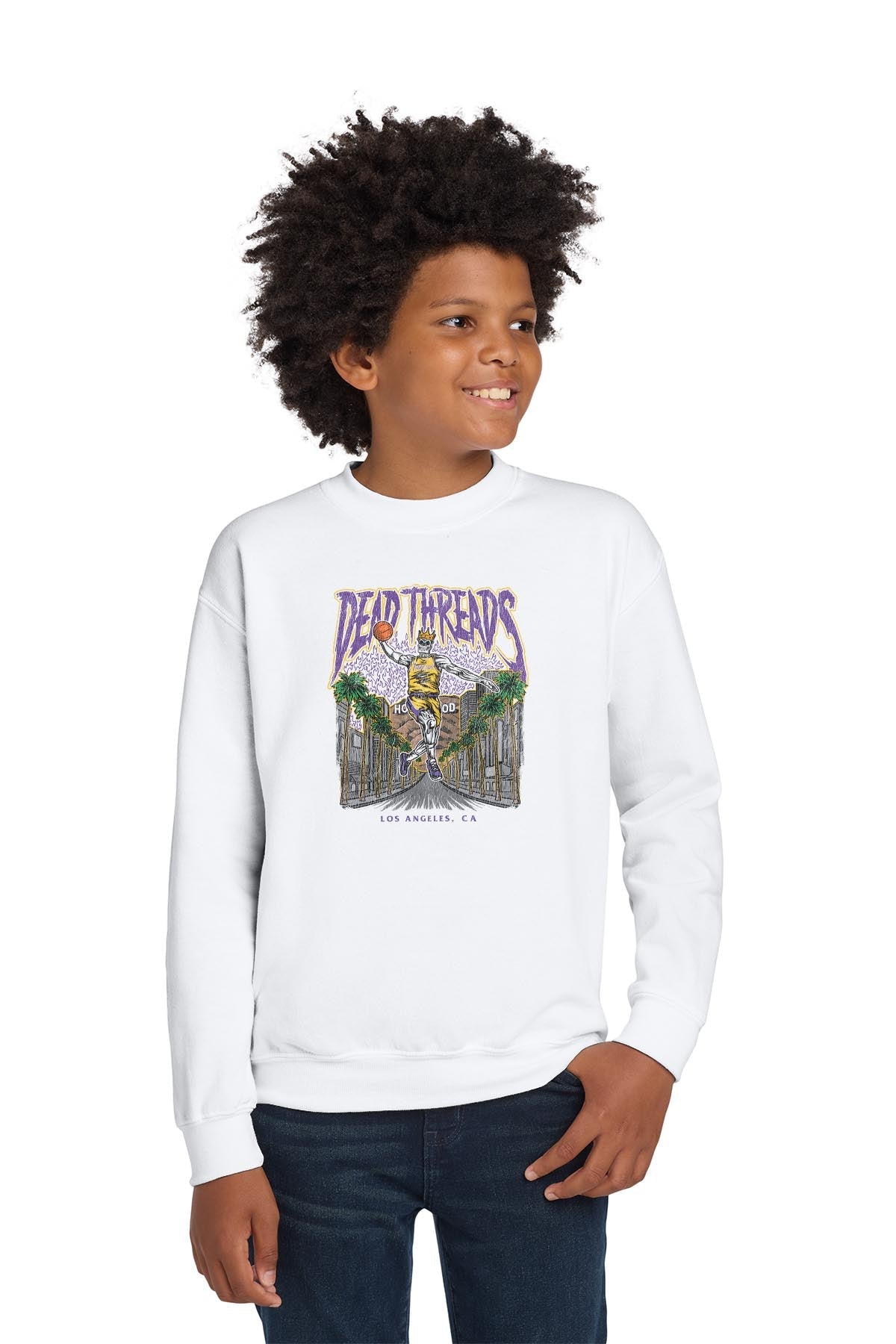 LOS ANGELES BASKETBALL - KIDS CREWNECK SWEATSHIRT – Kids clothes – Dead Threads Apparel