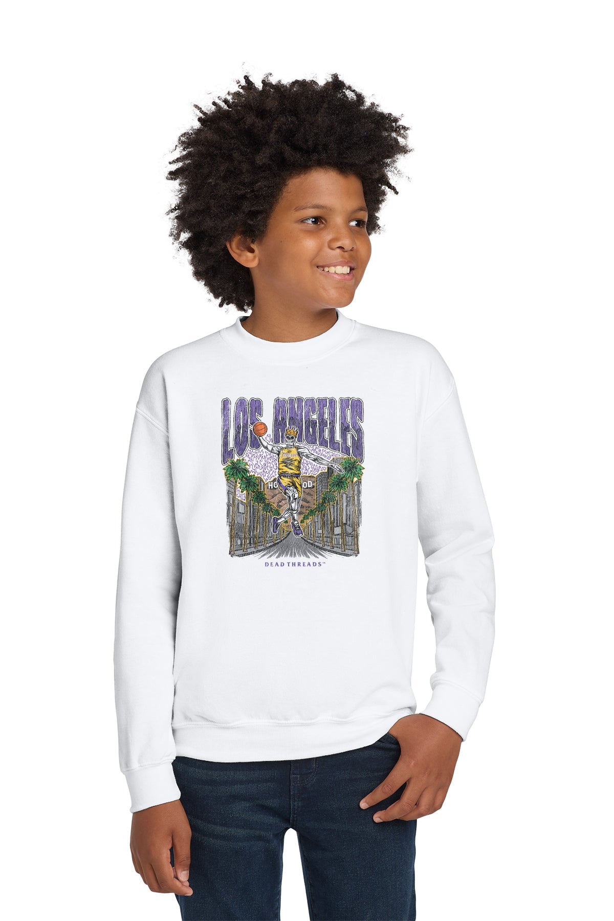 LOS ANGELES BASKETBALL KIDS CREWNECK SWEATSHIRT – Kids clothes – Dead Threads Apparel