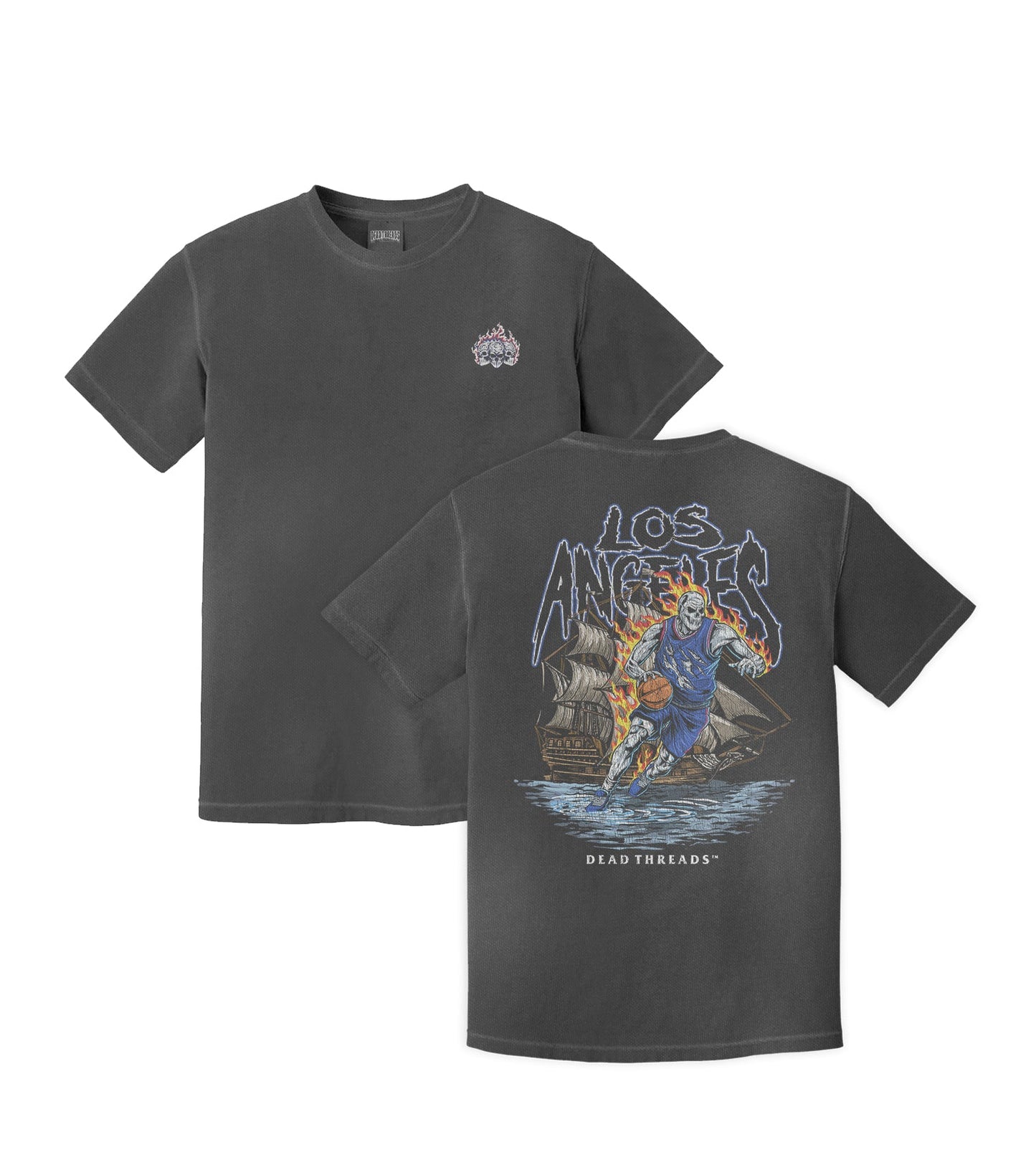LOS ANGELES BASKETBALL v2 - “3 SKULL” PREMIUM T - SHIRT – T-Shirt – Dead Threads Apparel