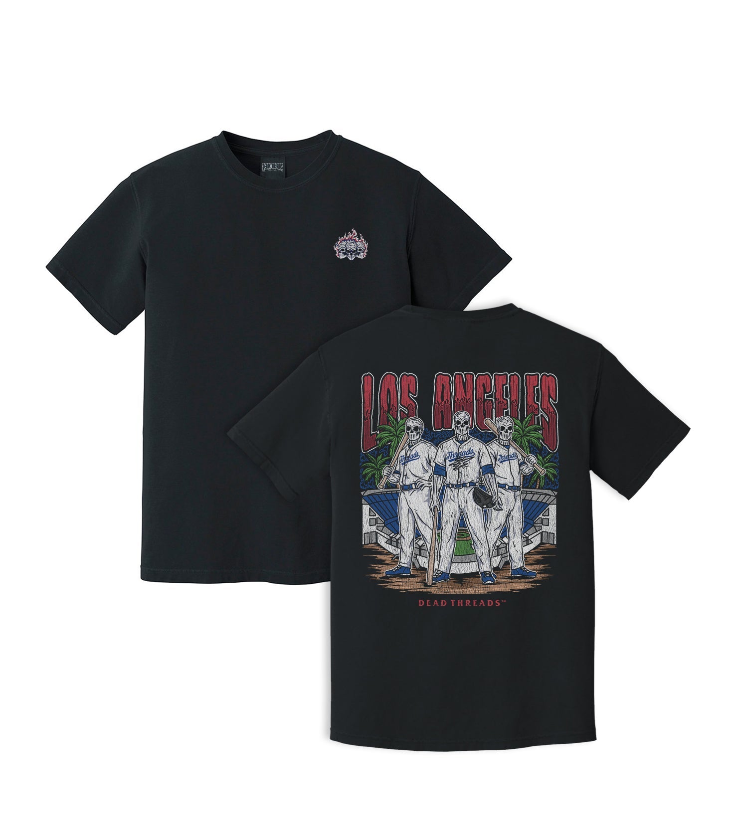 LOS ANGELES "BLUE" BASEBALL - "3 SKULL" PREMIUM SHIRT – T-Shirt – Dead Threads Apparel