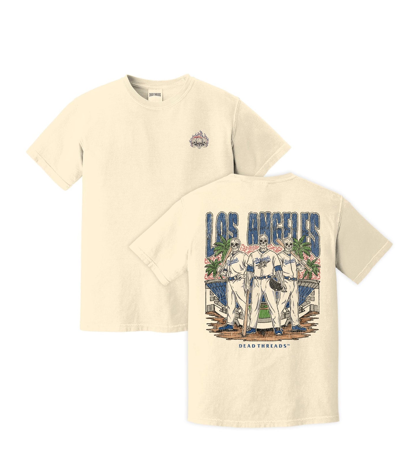 LOS ANGELES "BLUE" BASEBALL - "3 SKULL" PREMIUM SHIRT – T-Shirt – Dead Threads Apparel